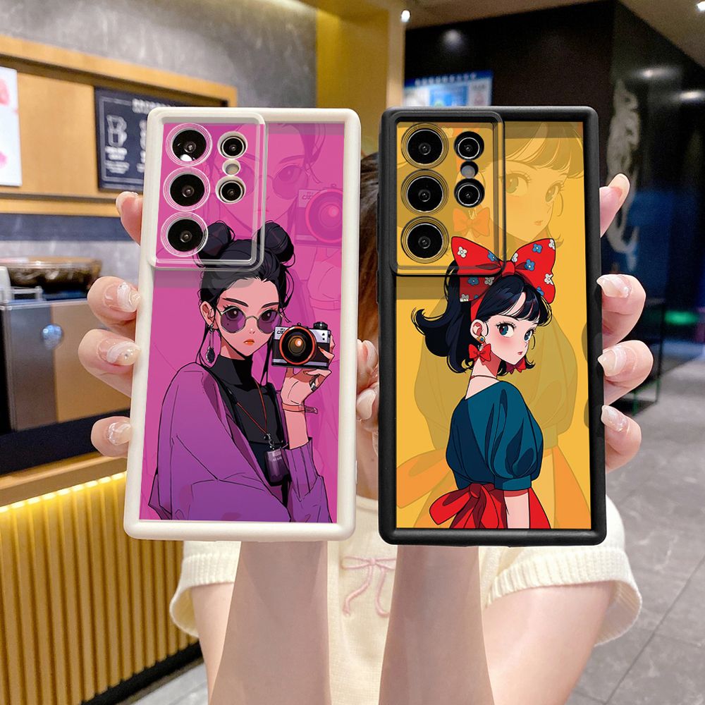 for Samsung Galaxy S24 S23 Ultra S22 Plus S21 FE S20 Cute Girl Full Protective Phone Case Anti Drop Cover