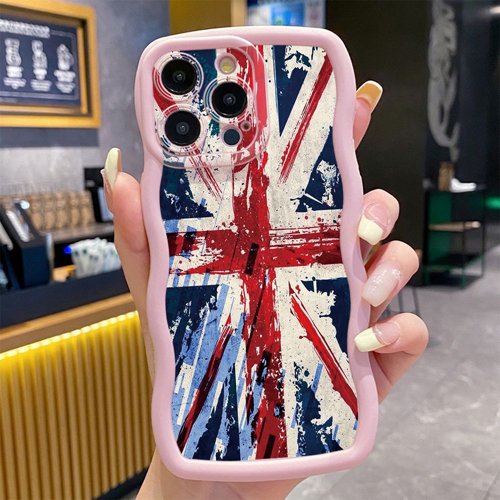 For iPhone 16 Pro Max 15 14 Plus 13 12 11 Pro Max Lodon Flag Wave Frame Phone Case Anti Drop Cover