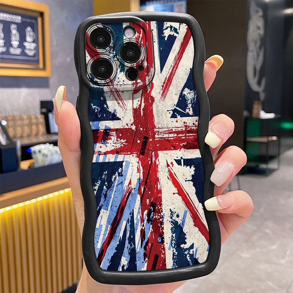 For iPhone 16 Pro Max 15 14 Plus 13 12 11 Pro Max Lodon Flag Wave Frame Phone Case Anti Drop Cover