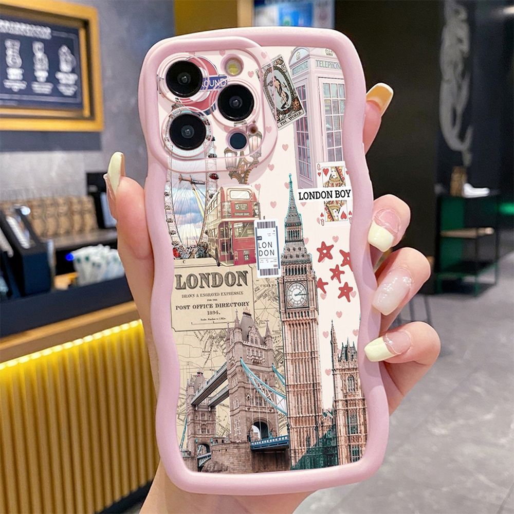 For iPhone 16 Pro Max 15 14 Plus 13 12 11 Pro Max Lodon Flag Wave Frame Phone Case Anti Drop Cover
