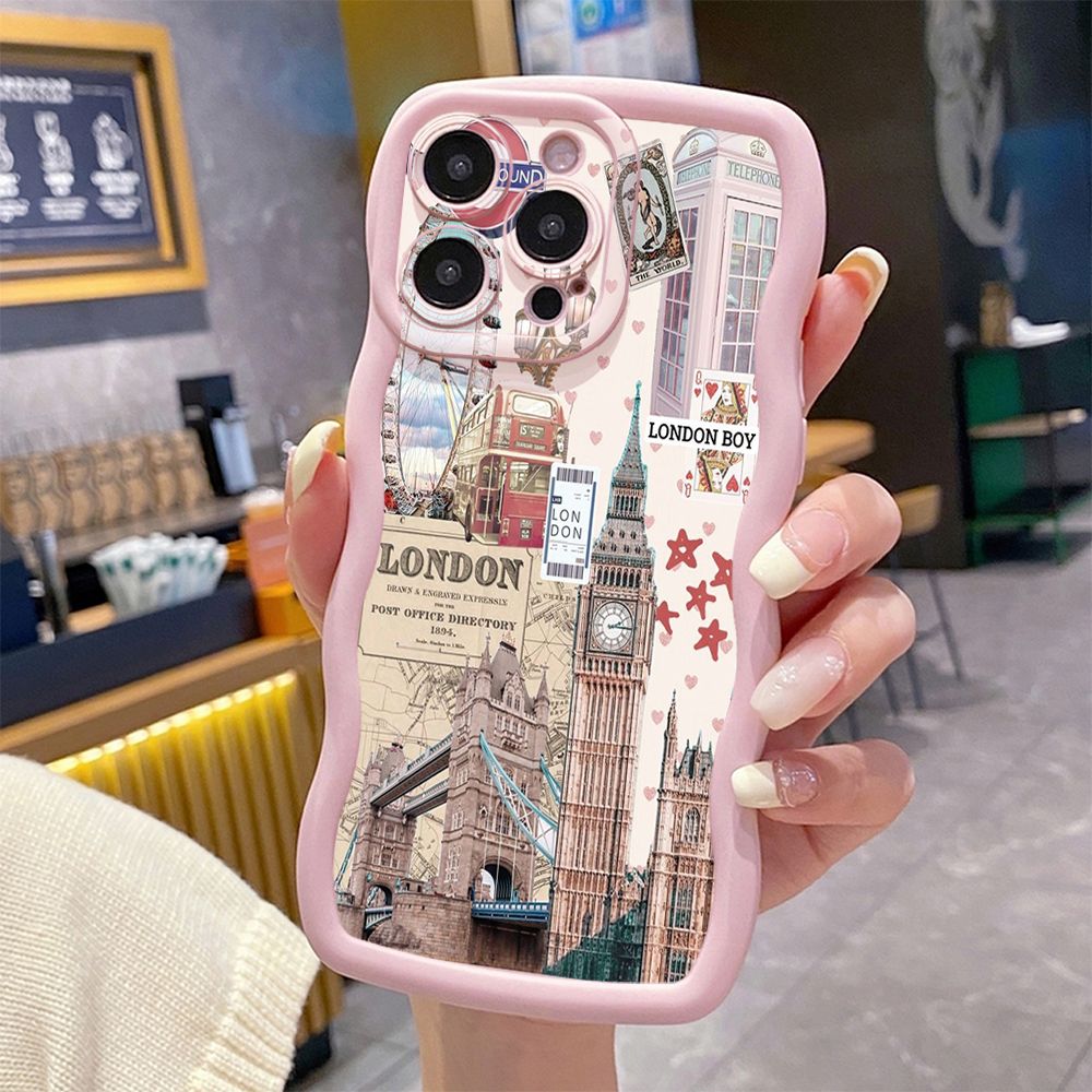 For iPhone 16 Pro Max 15 14 Plus 13 12 11 Pro Max Lodon Flag Wave Frame Phone Case Anti Drop Cover