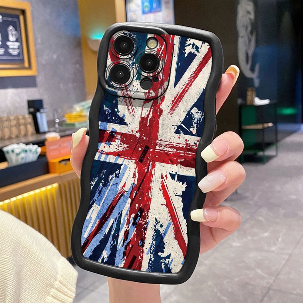 For iPhone 16 Pro Max 15 14 Plus 13 12 11 Pro Max Lodon Flag Wave Frame Phone Case Anti Drop Cover