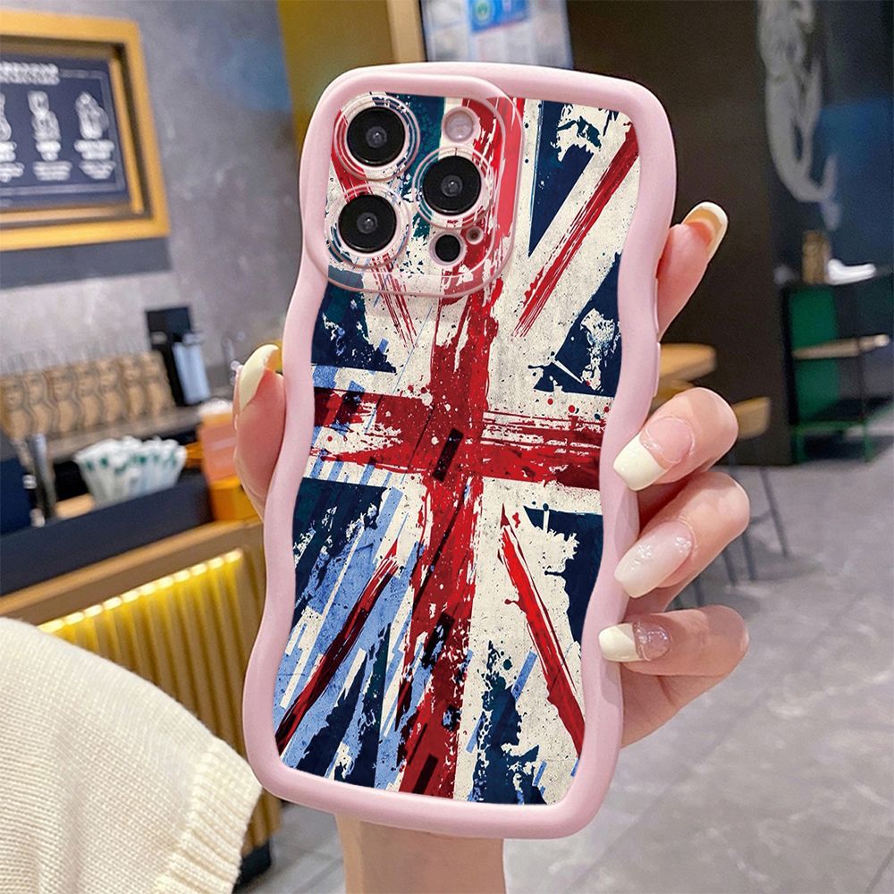 For iPhone 16 Pro Max 15 14 Plus 13 12 11 Pro Max Lodon Flag Wave Frame Phone Case Anti Drop Cover