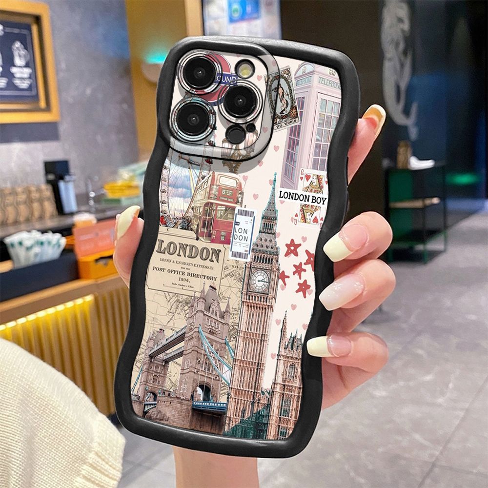 For iPhone 16 Pro Max 15 14 Plus 13 12 11 Pro Max Lodon Flag Wave Frame Phone Case Anti Drop Cover