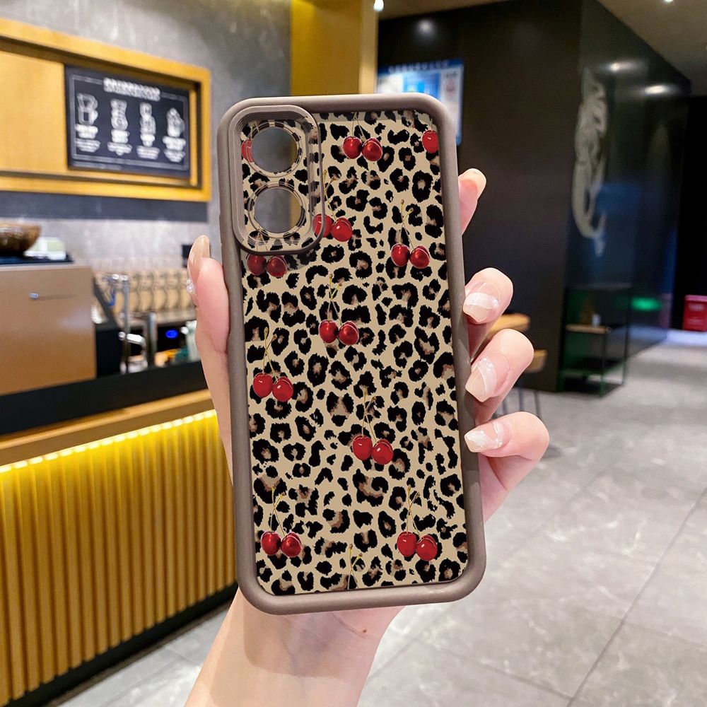 for Realme C67 C53 C51 Note 50 C21Y C25Y C33 C30 C35 9i Leopard Lip Cherry Full Protective Phone Case Anti Drop Cover