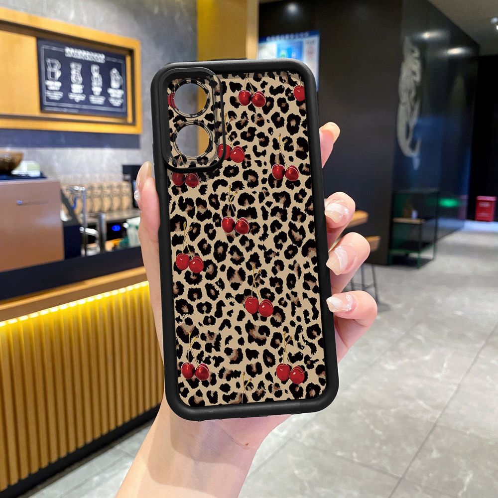 for Realme C67 C53 C51 Note 50 C21Y C25Y C33 C30 C35 9i Leopard Lip Cherry Full Protective Phone Case Anti Drop Cover