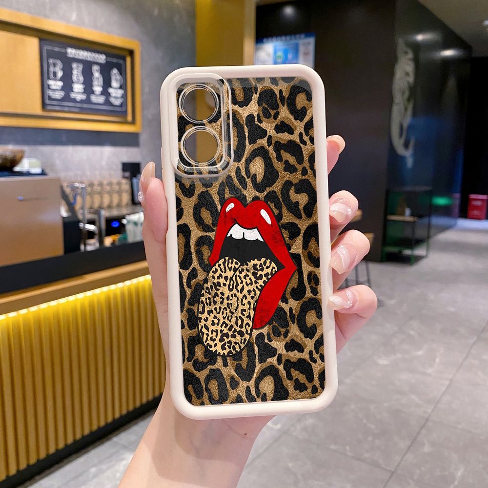 for Realme C67 C53 C51 Note 50 C21Y C25Y C33 C30 C35 9i Leopard Lip Cherry Full Protective Phone Case Anti Drop Cover