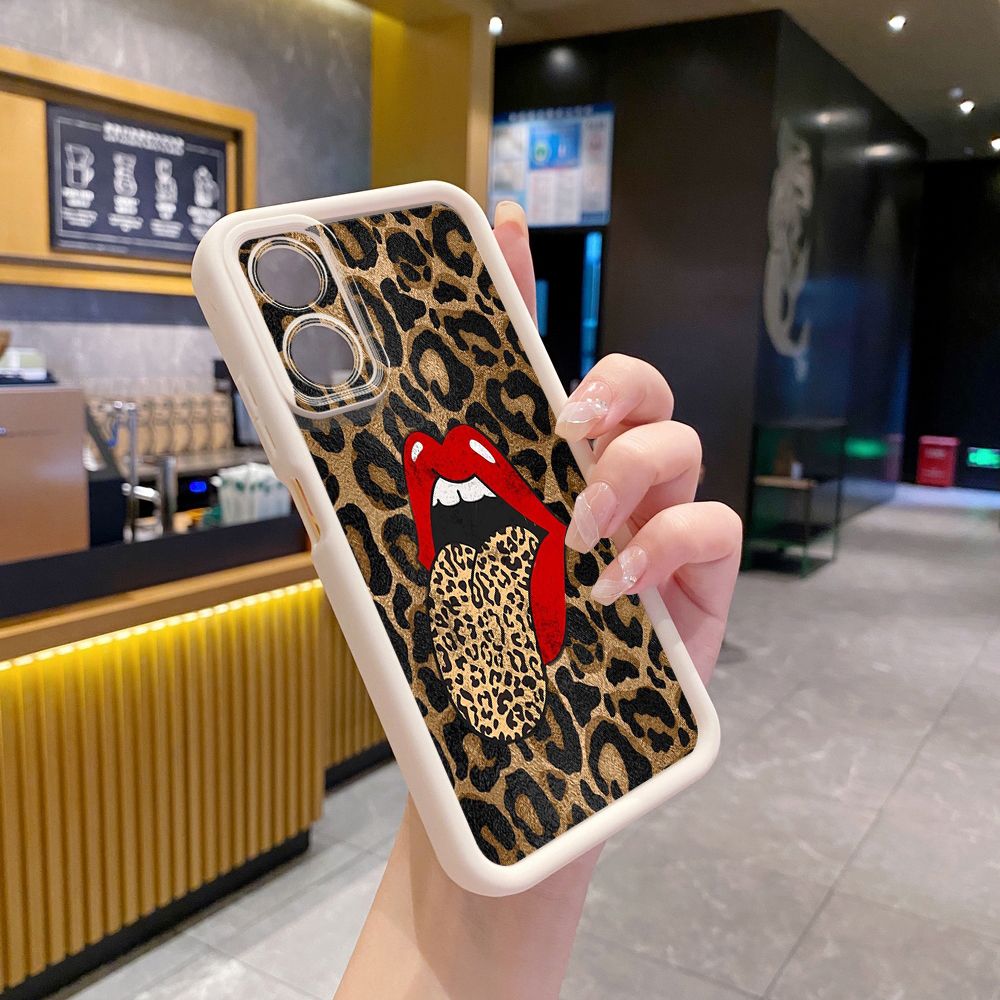 for Realme C67 C53 C51 Note 50 C21Y C25Y C33 C30 C35 9i Leopard Lip Cherry Full Protective Phone Case Anti Drop Cover