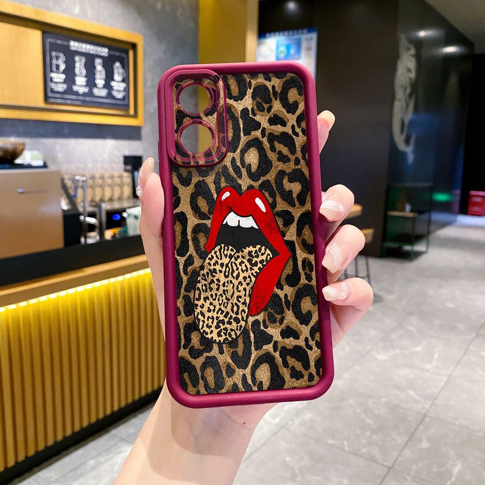 for Realme C67 C53 C51 Note 50 C21Y C25Y C33 C30 C35 9i Leopard Lip Cherry Full Protective Phone Case Anti Drop Cover