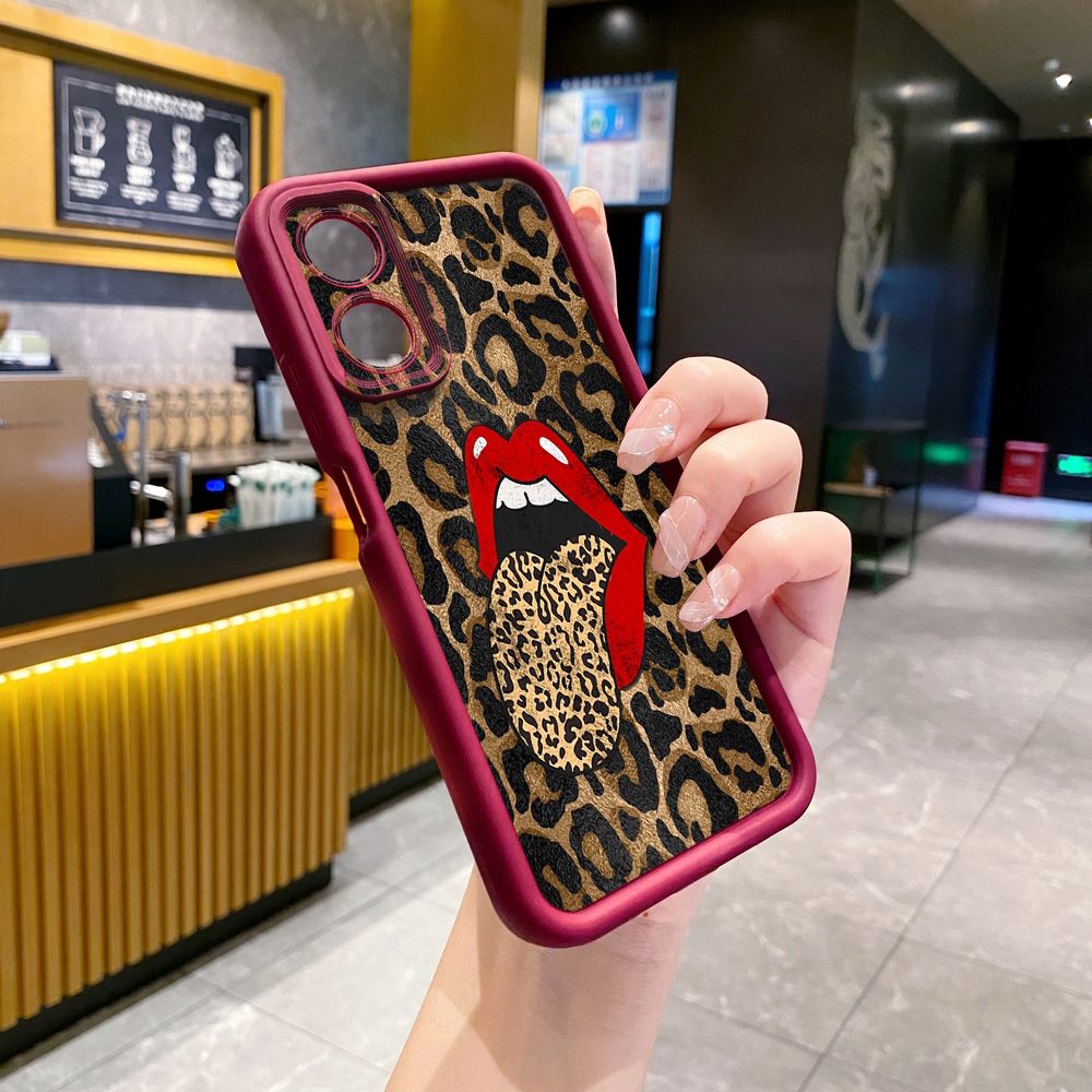 for Realme C67 C53 C51 Note 50 C21Y C25Y C33 C30 C35 9i Leopard Lip Cherry Full Protective Phone Case Anti Drop Cover