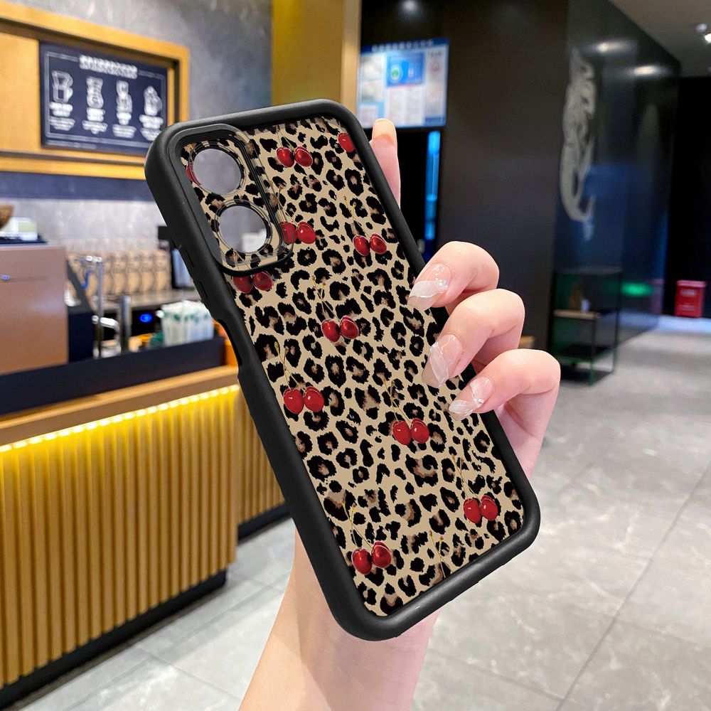 for Realme C67 C53 C51 Note 50 C21Y C25Y C33 C30 C35 9i Leopard Lip Cherry Full Protective Phone Case Anti Drop Cover