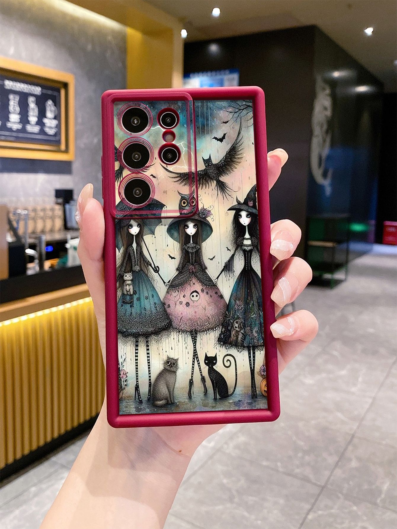 for Samsung Galaxy S24 S23 Ultra S22 Plus S21 FE S20 Black Cat Magic Girls Full Protective Phone Case Anti Drop Cover