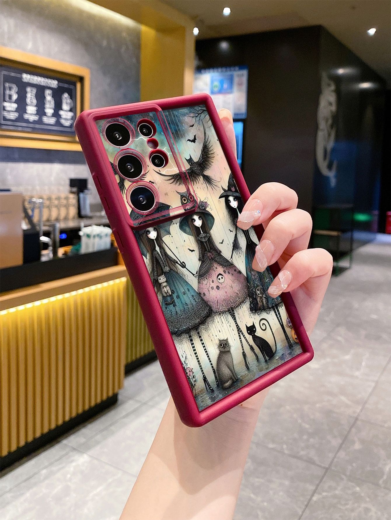 for Samsung Galaxy S24 S23 Ultra S22 Plus S21 FE S20 Black Cat Magic Girls Full Protective Phone Case Anti Drop Cover