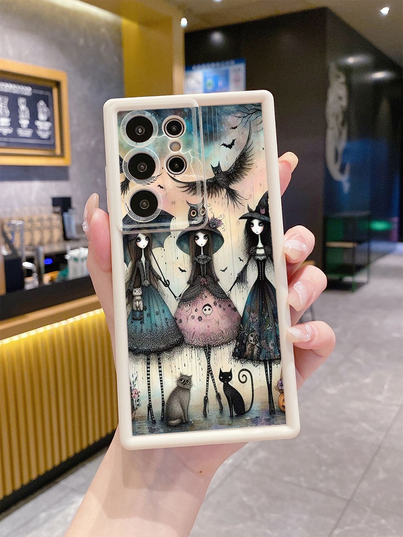 for Samsung Galaxy S24 S23 Ultra S22 Plus S21 FE S20 Black Cat Magic Girls Full Protective Phone Case Anti Drop Cover