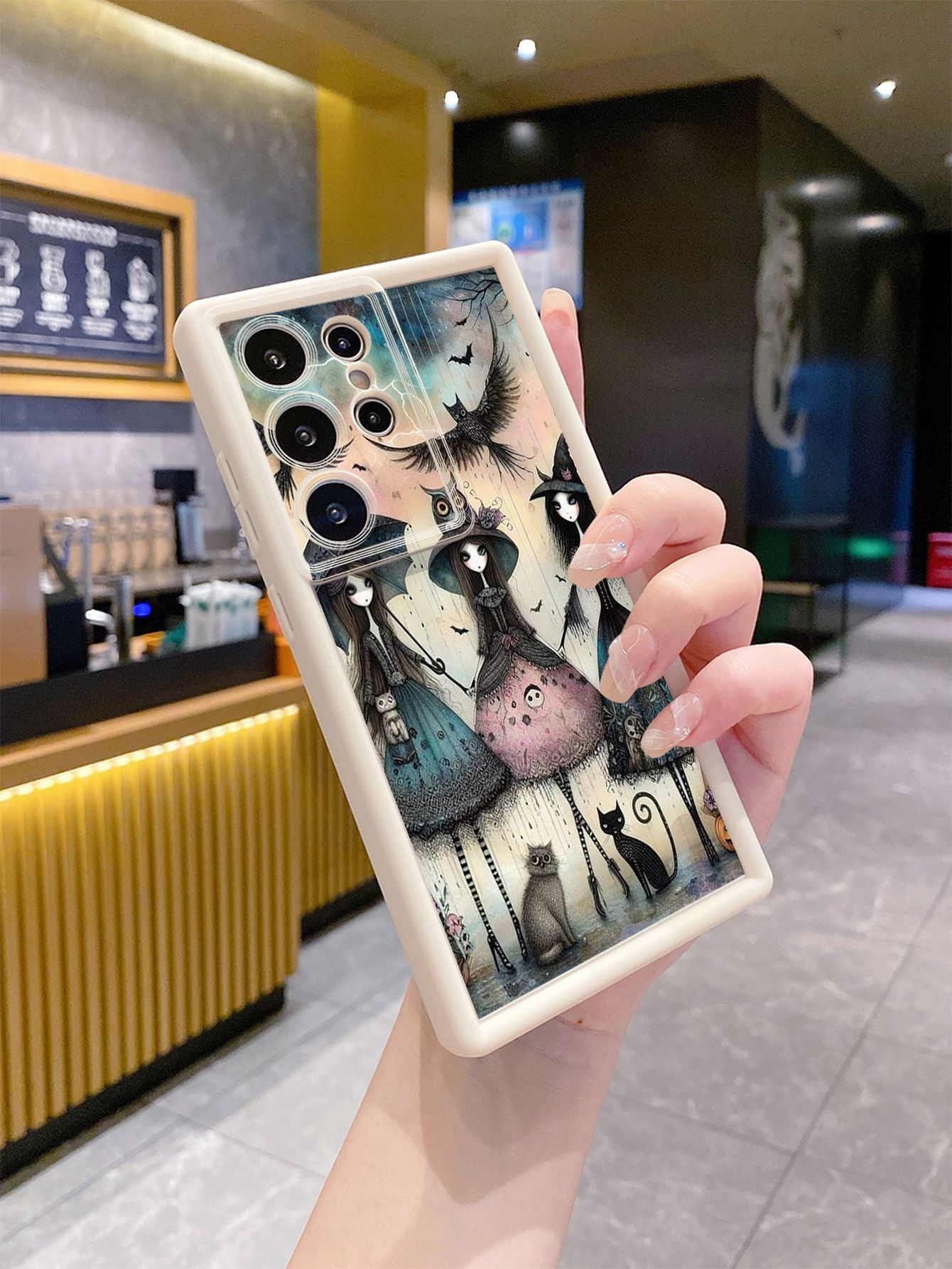 for Samsung Galaxy S24 S23 Ultra S22 Plus S21 FE S20 Black Cat Magic Girls Full Protective Phone Case Anti Drop Cover