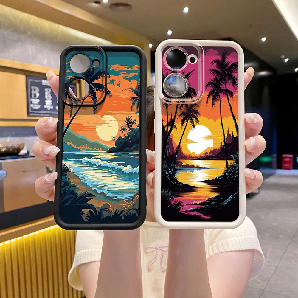 for VIVO Y17S Y27 T1X Y02S Y21S Y02 Y33S Y12S Y18 Y38 Sunset Coconut Tree Full Protective Phone Case Anti Drop Cover