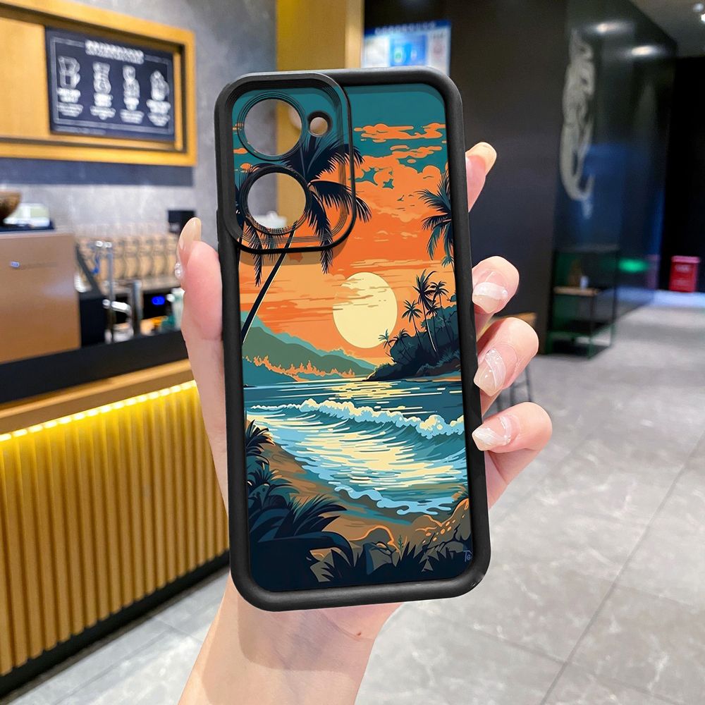 for VIVO Y17S Y27 T1X Y02S Y21S Y02 Y33S Y12S Y18 Y38 Sunset Coconut Tree Full Protective Phone Case Anti Drop Cover