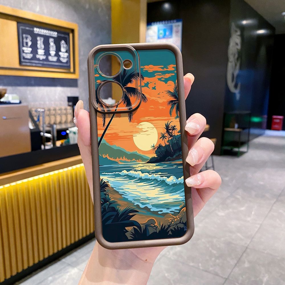 for VIVO Y17S Y27 T1X Y02S Y21S Y02 Y33S Y12S Y18 Y38 Sunset Coconut Tree Full Protective Phone Case Anti Drop Cover