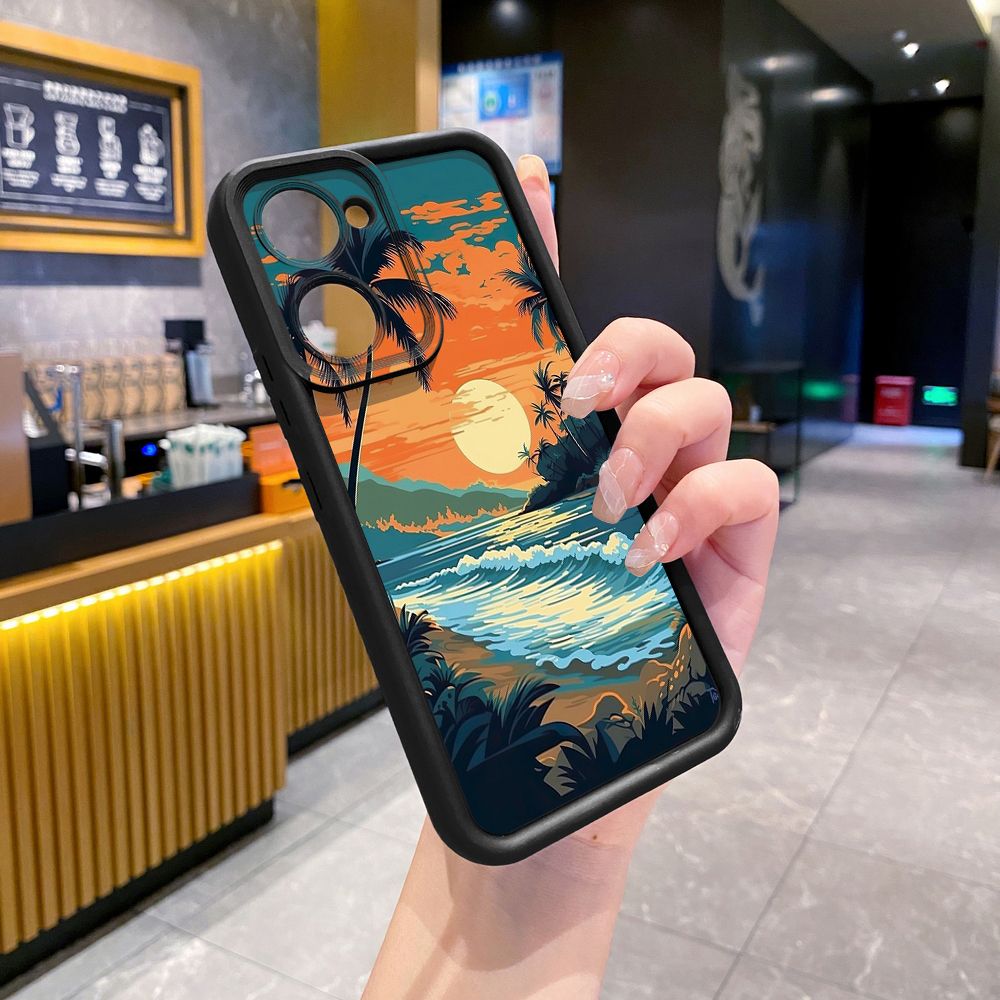 for VIVO Y17S Y27 T1X Y02S Y21S Y02 Y33S Y12S Y18 Y38 Sunset Coconut Tree Full Protective Phone Case Anti Drop Cover