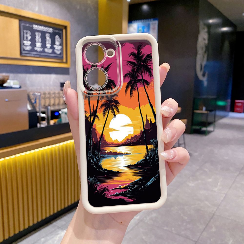 for VIVO Y17S Y27 T1X Y02S Y21S Y02 Y33S Y12S Y18 Y38 Sunset Coconut Tree Full Protective Phone Case Anti Drop Cover