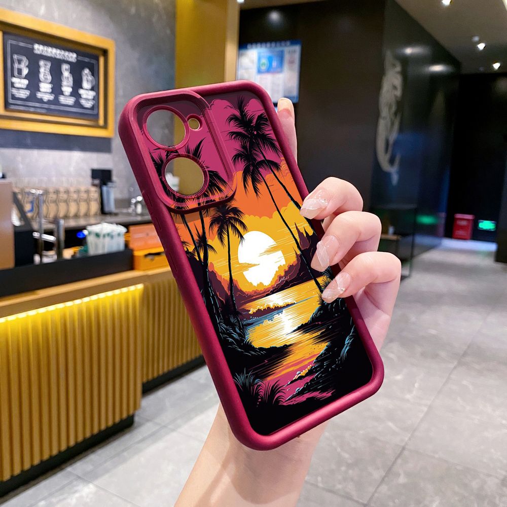 for VIVO Y17S Y27 T1X Y02S Y21S Y02 Y33S Y12S Y18 Y38 Sunset Coconut Tree Full Protective Phone Case Anti Drop Cover