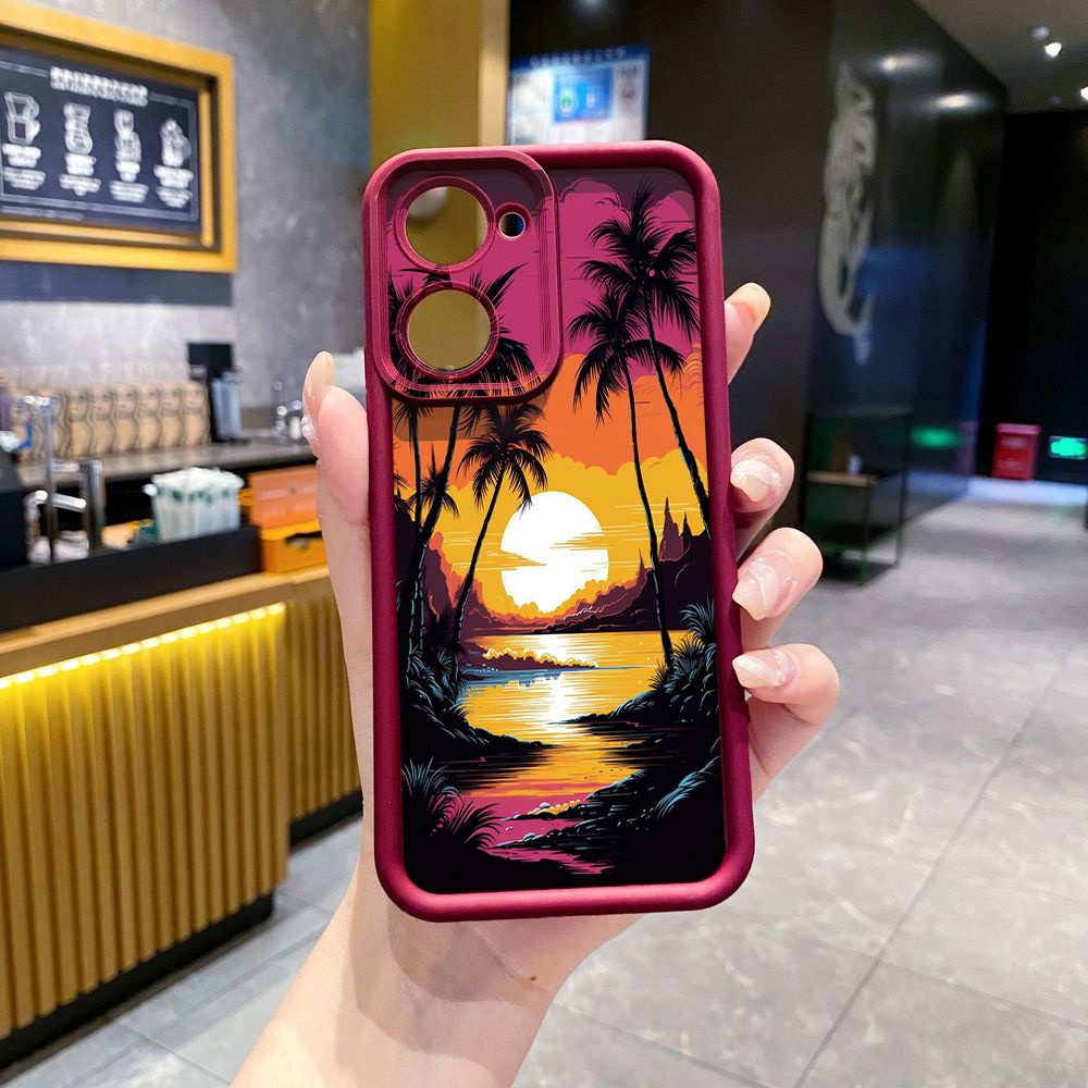 for VIVO Y17S Y27 T1X Y02S Y21S Y02 Y33S Y12S Y18 Y38 Sunset Coconut Tree Full Protective Phone Case Anti Drop Cover
