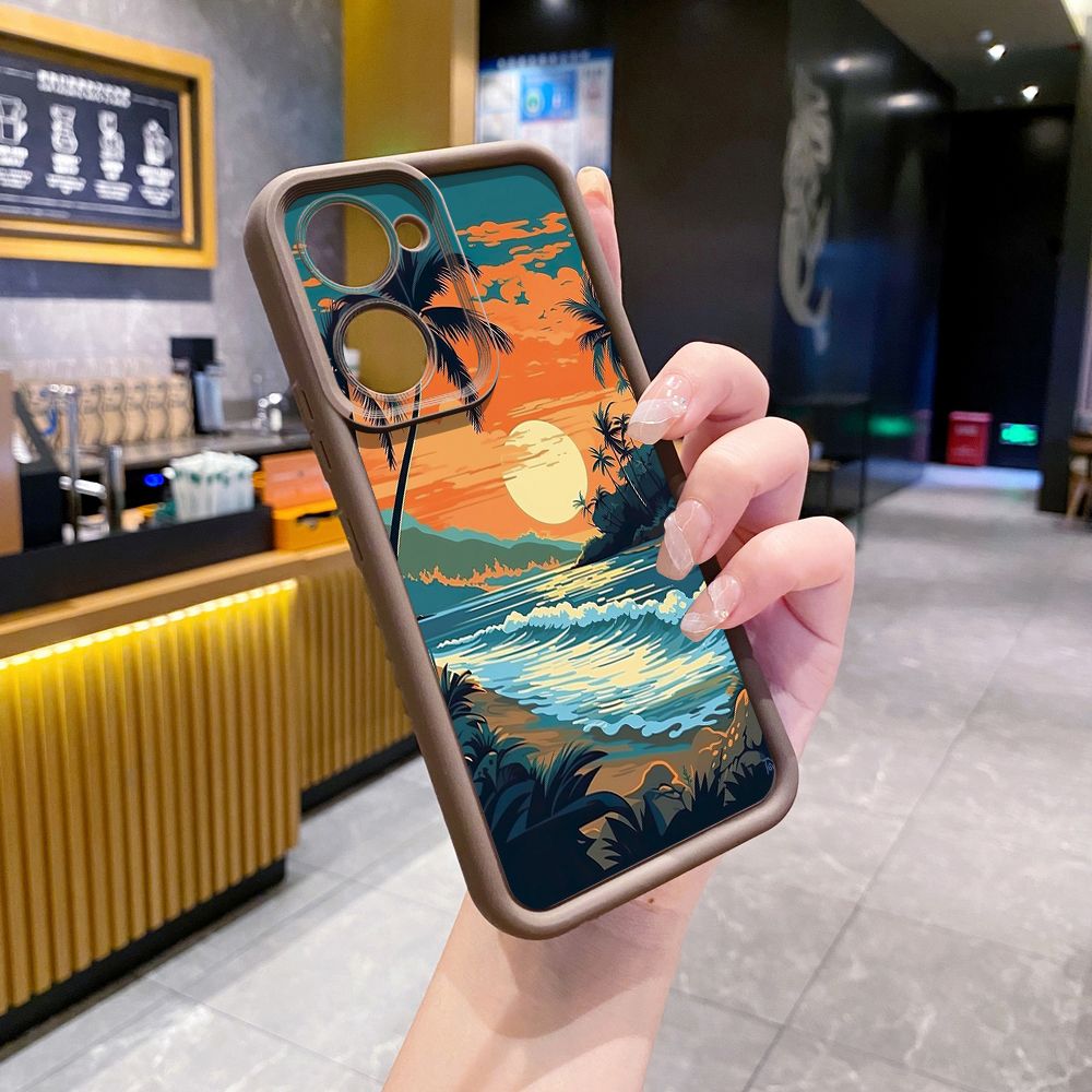 for VIVO Y17S Y27 T1X Y02S Y21S Y02 Y33S Y12S Y18 Y38 Sunset Coconut Tree Full Protective Phone Case Anti Drop Cover