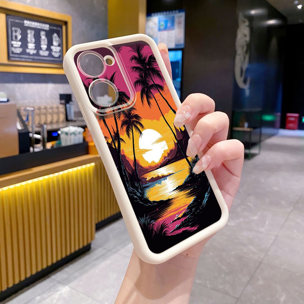 for VIVO Y17S Y27 T1X Y02S Y21S Y02 Y33S Y12S Y18 Y38 Sunset Coconut Tree Full Protective Phone Case Anti Drop Cover