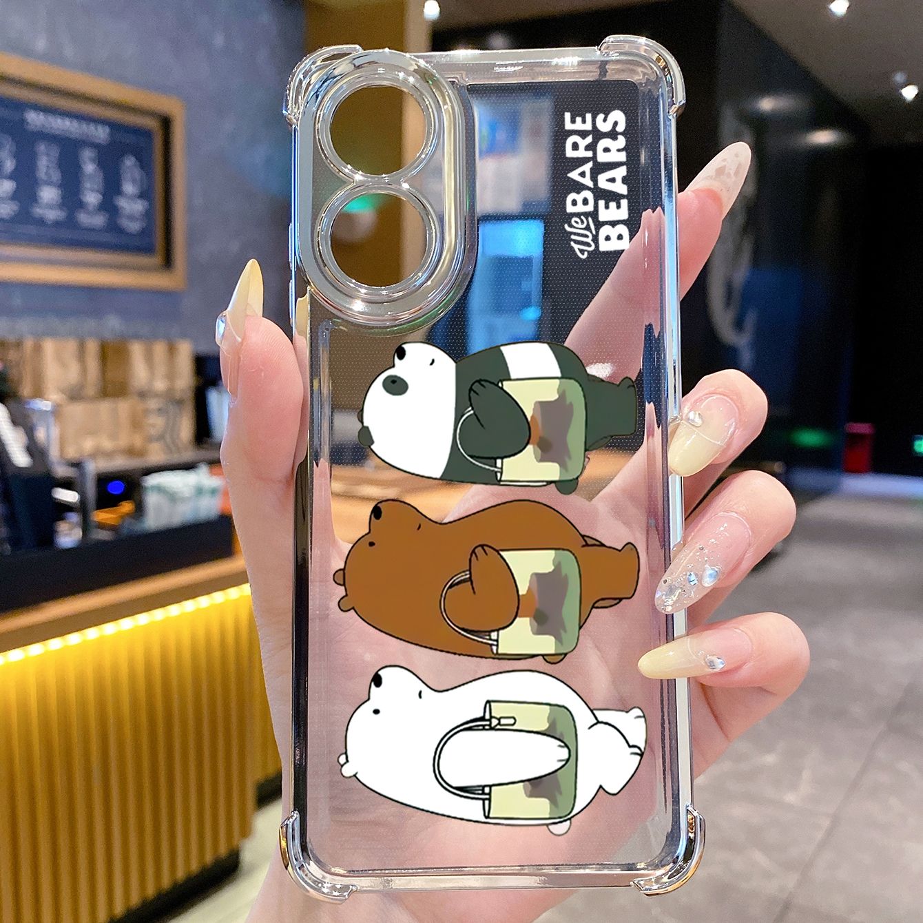 for OPPO A38 A5 Pro Realme C63 C51 C75 VIVO Plating Phone Case Shockproof Cover Handbag We Bare Bears
