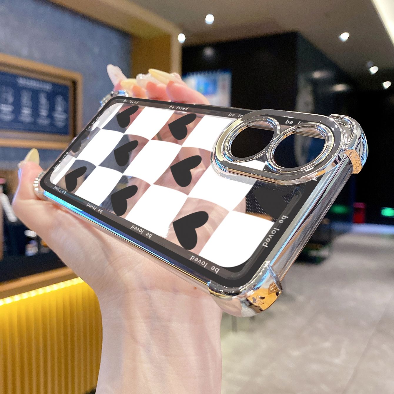 for OPPO A38 A5 Pro Realme C63 C51 C75 VIVO Plating Phone Case Shockproof Cover Plaid Heart