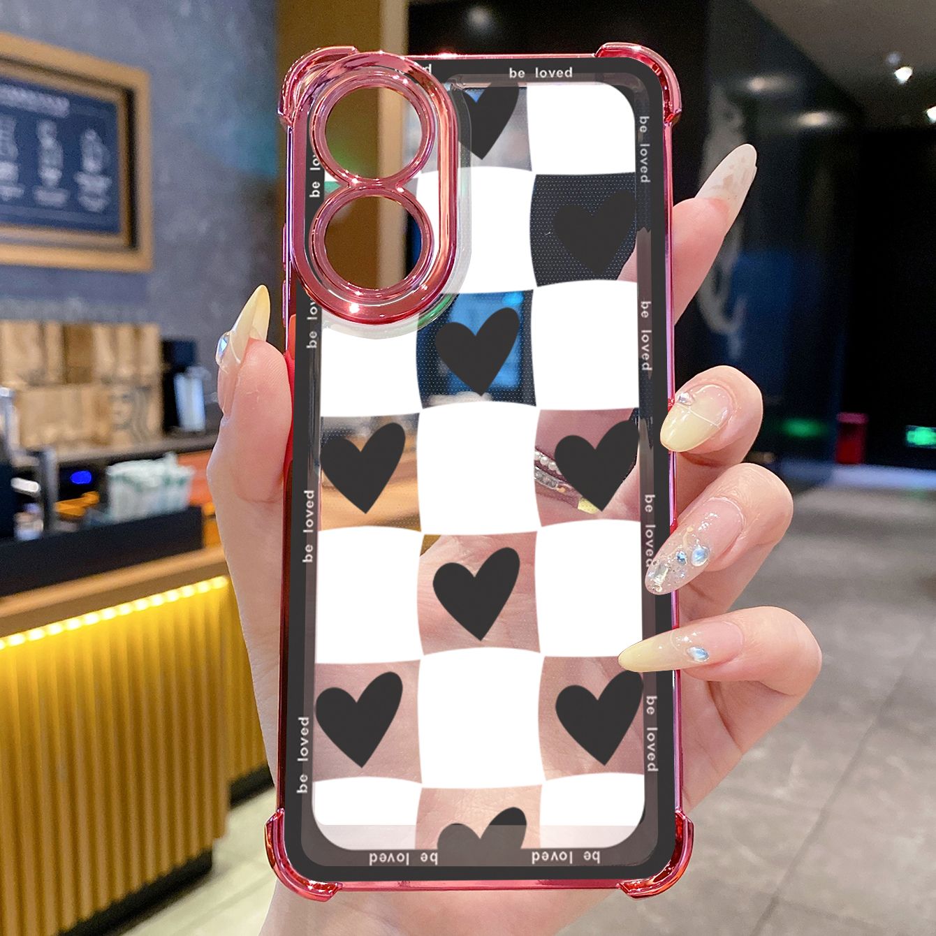 for OPPO A38 A5 Pro Realme C63 C51 C75 VIVO Plating Phone Case Shockproof Cover Plaid Heart