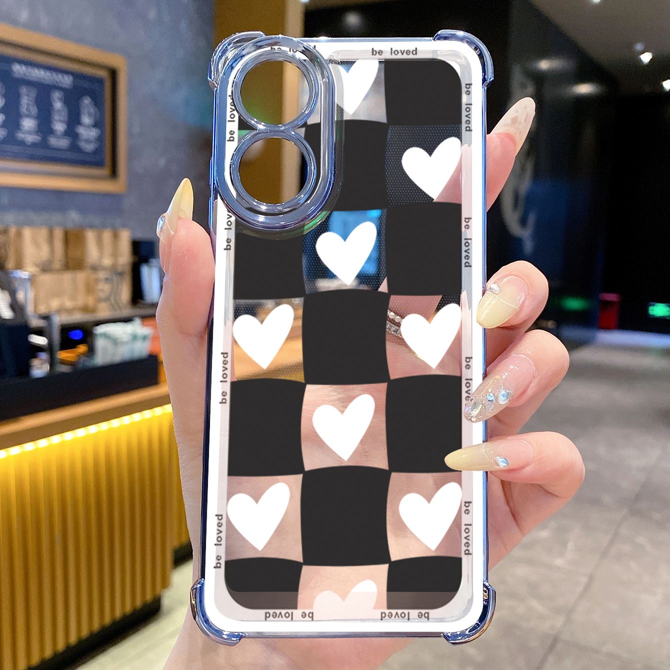 for OPPO A38 A5 Pro Realme C63 C51 C75 VIVO Plating Phone Case Shockproof Cover Plaid Heart
