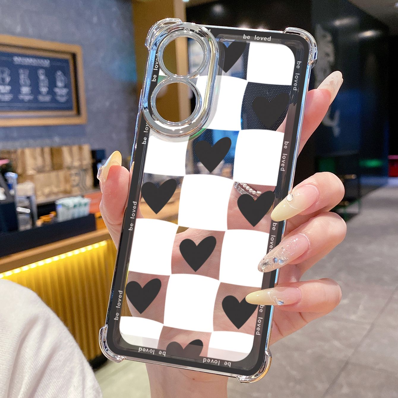 for OPPO A38 A5 Pro Realme C63 C51 C75 VIVO Plating Phone Case Shockproof Cover Plaid Heart