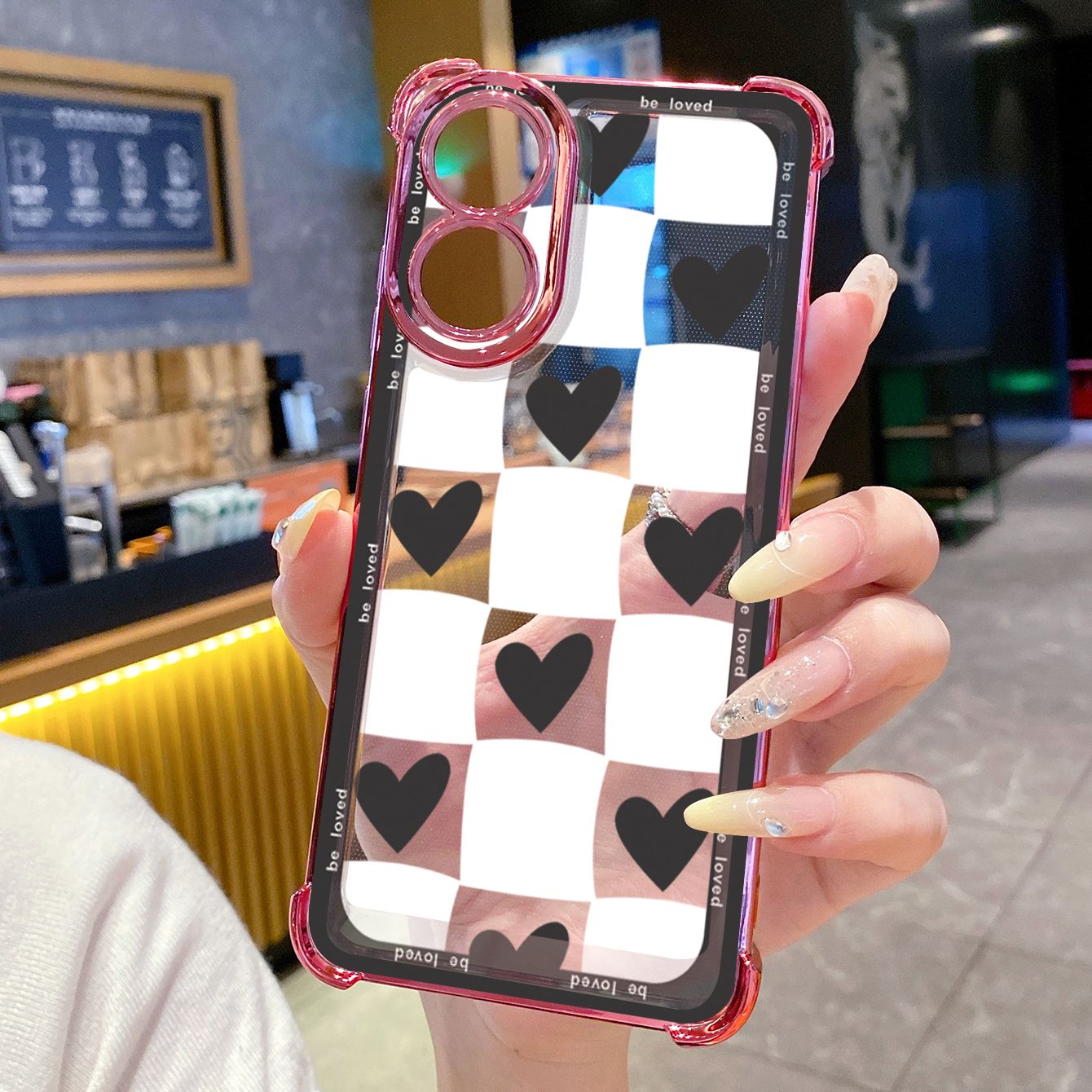 for OPPO A38 A5 Pro Realme C63 C51 C75 VIVO Plating Phone Case Shockproof Cover Plaid Heart