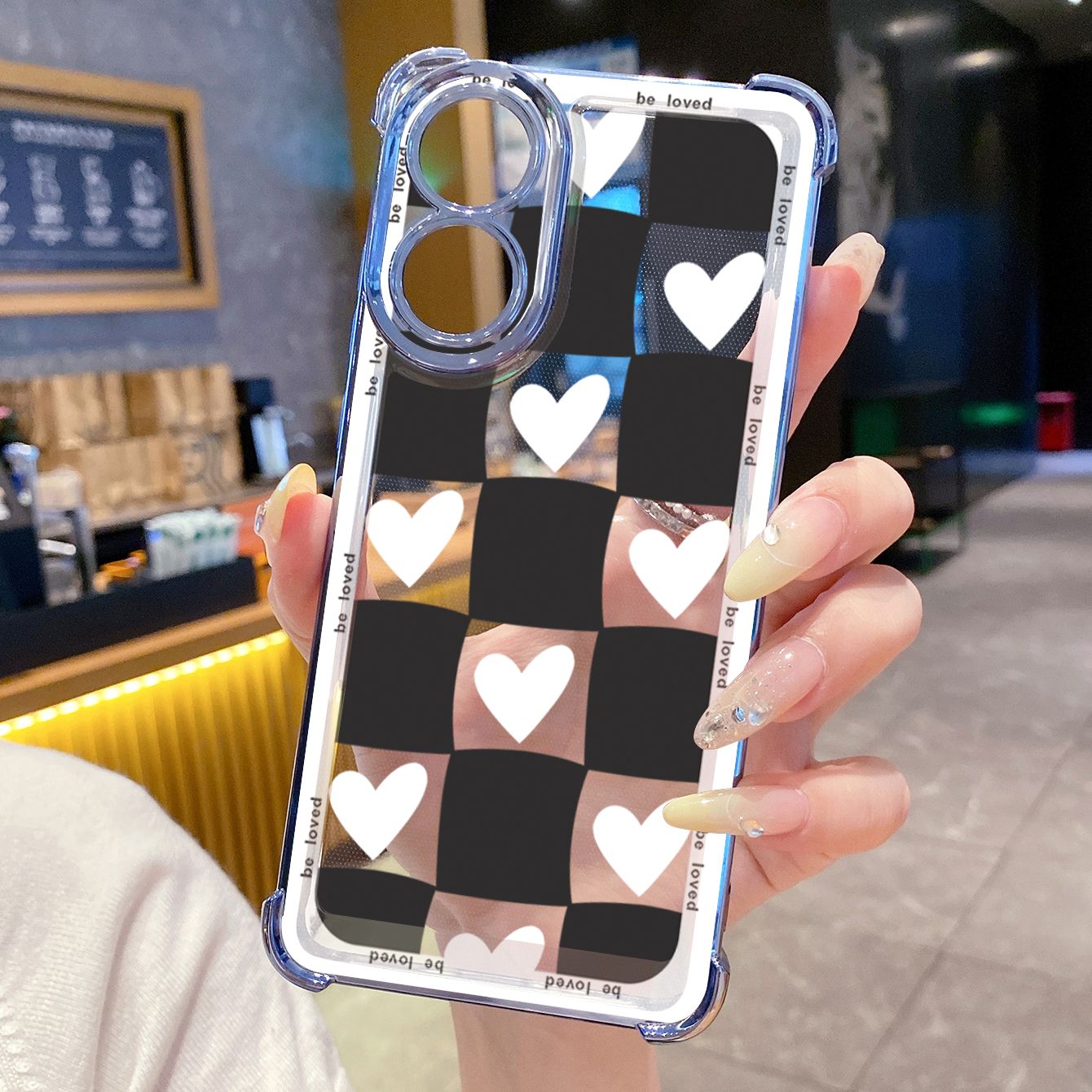 for OPPO A38 A5 Pro Realme C63 C51 C75 VIVO Plating Phone Case Shockproof Cover Plaid Heart