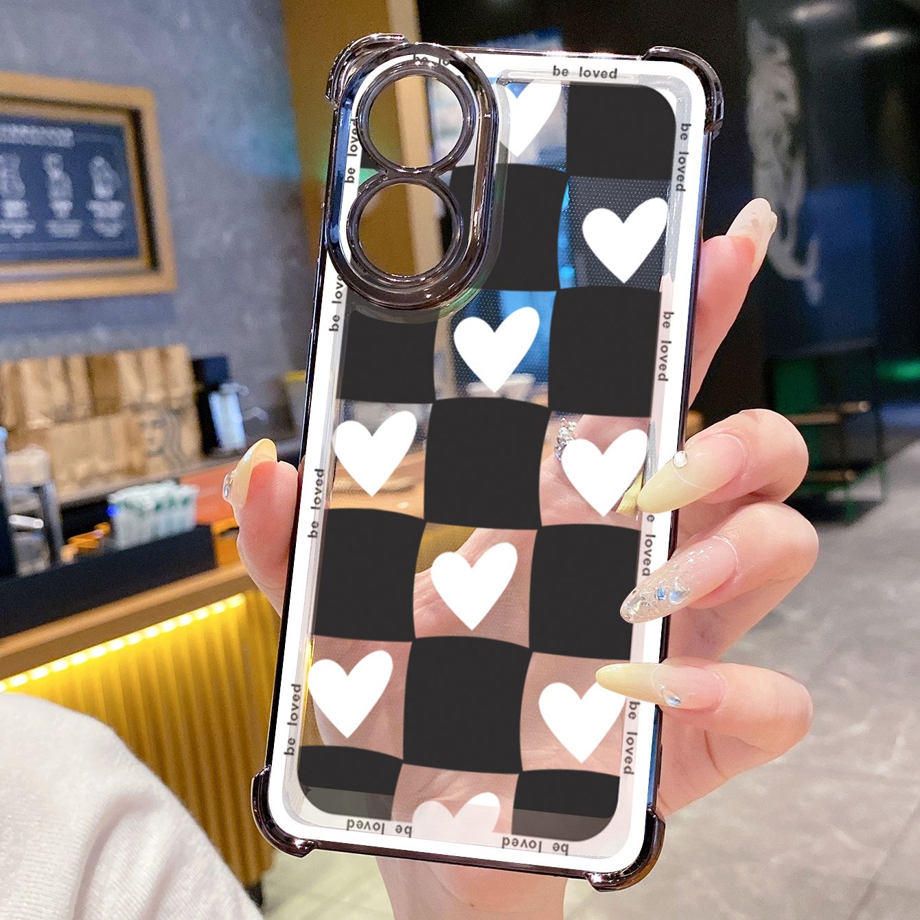 for OPPO A38 A5 Pro Realme C63 C51 C75 VIVO Plating Phone Case Shockproof Cover Plaid Heart