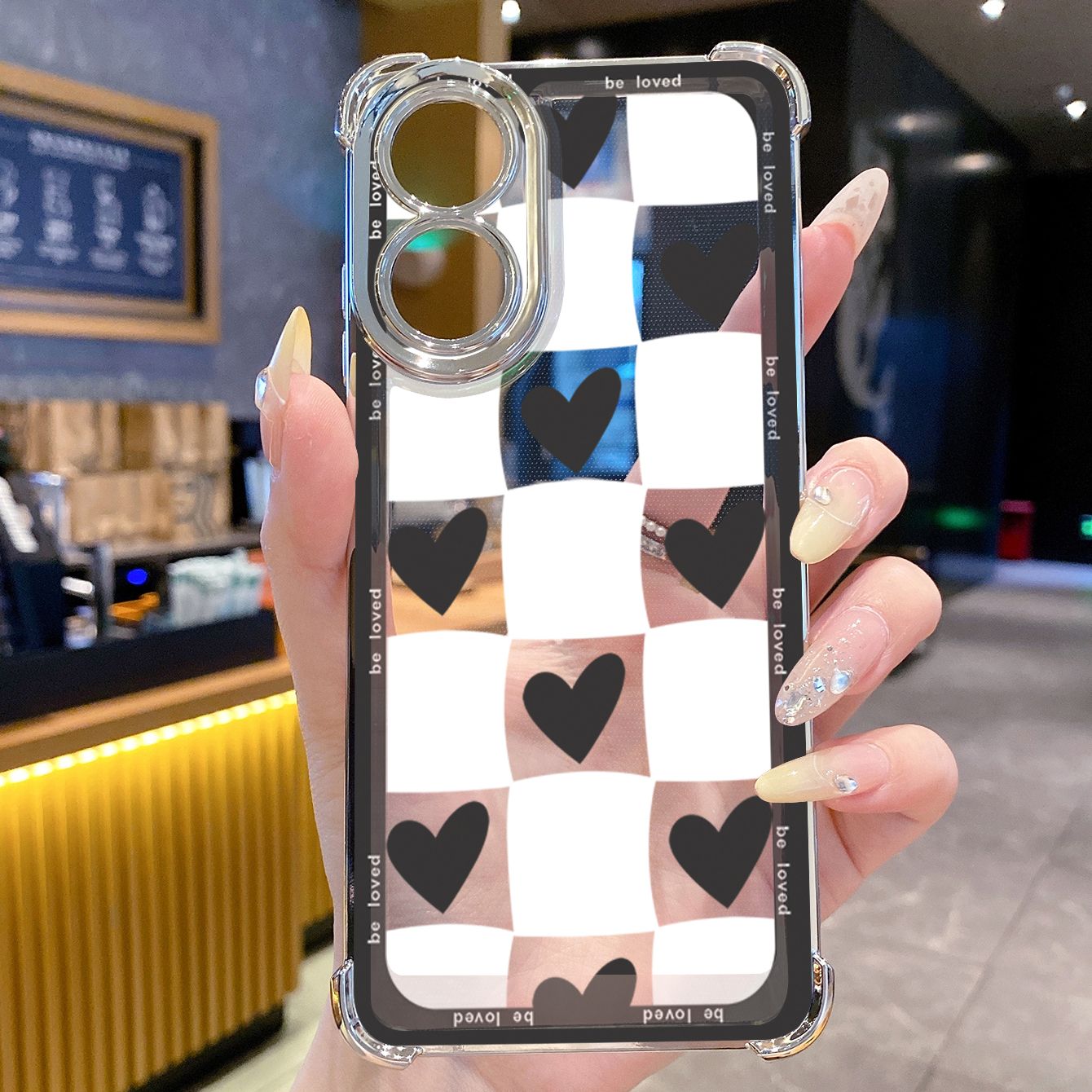 for OPPO A38 A5 Pro Realme C63 C51 C75 VIVO Plating Phone Case Shockproof Cover Plaid Heart