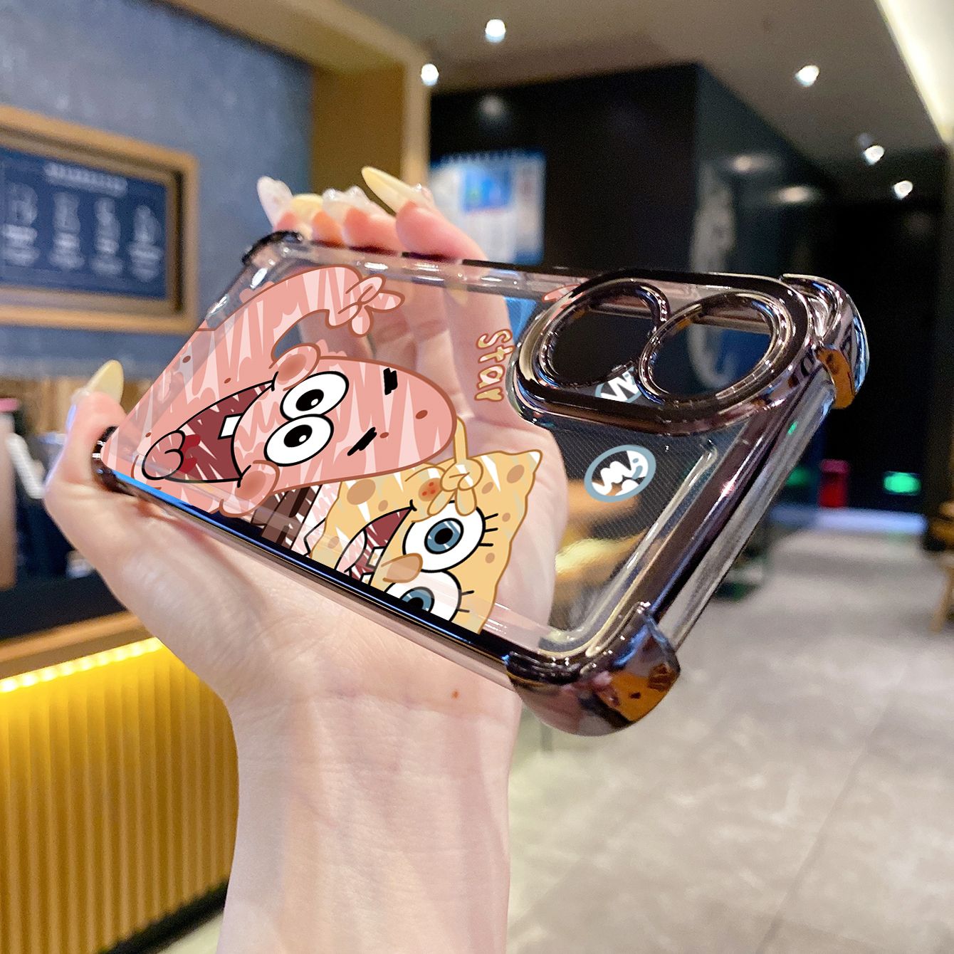 for OPPO A38 A5 Pro Realme C63 C51 C75 VIVO Plating Phone Case Shockproof Cover SpongeBob Couple