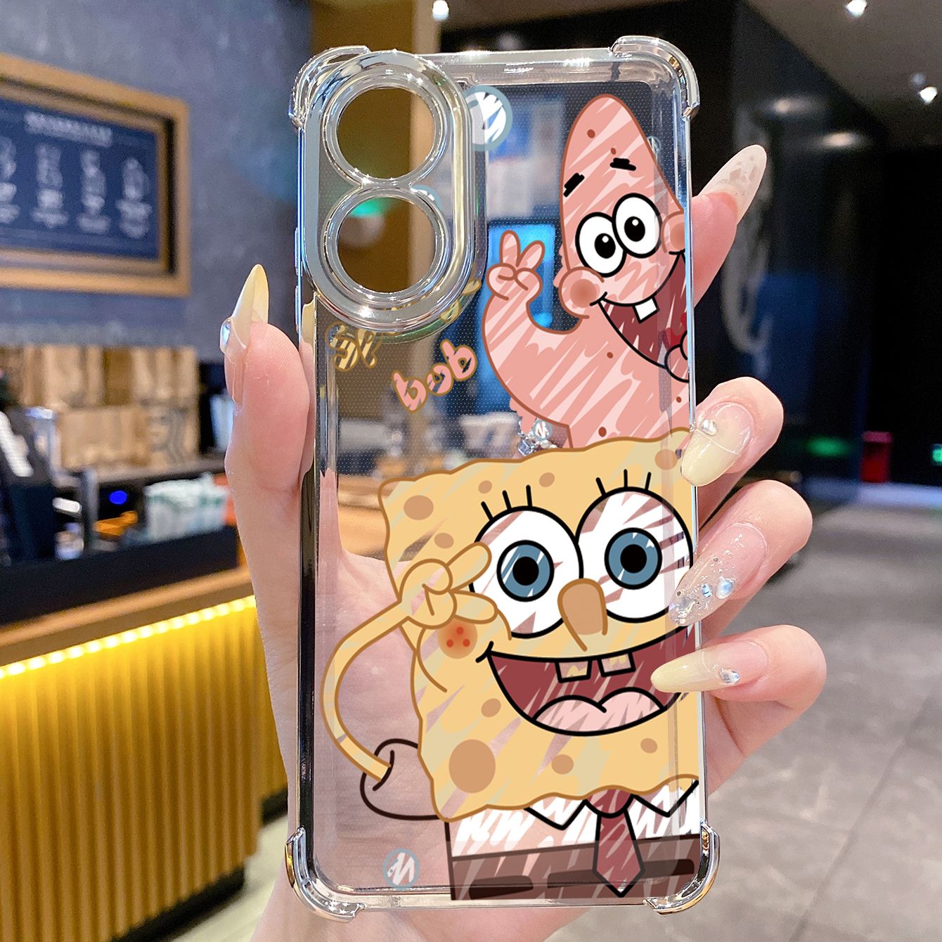 for OPPO A38 A5 Pro Realme C63 C51 C75 VIVO Plating Phone Case Shockproof Cover SpongeBob Couple