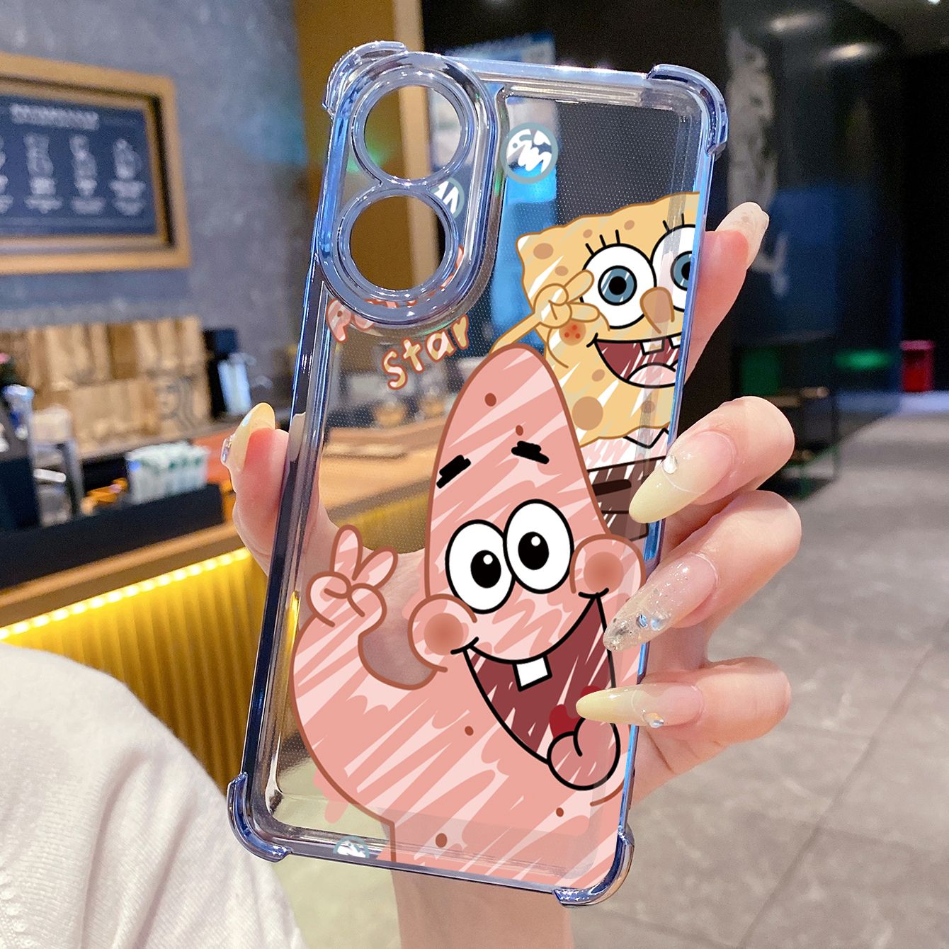 for OPPO A38 A5 Pro Realme C63 C51 C75 VIVO Plating Phone Case Shockproof Cover SpongeBob Couple