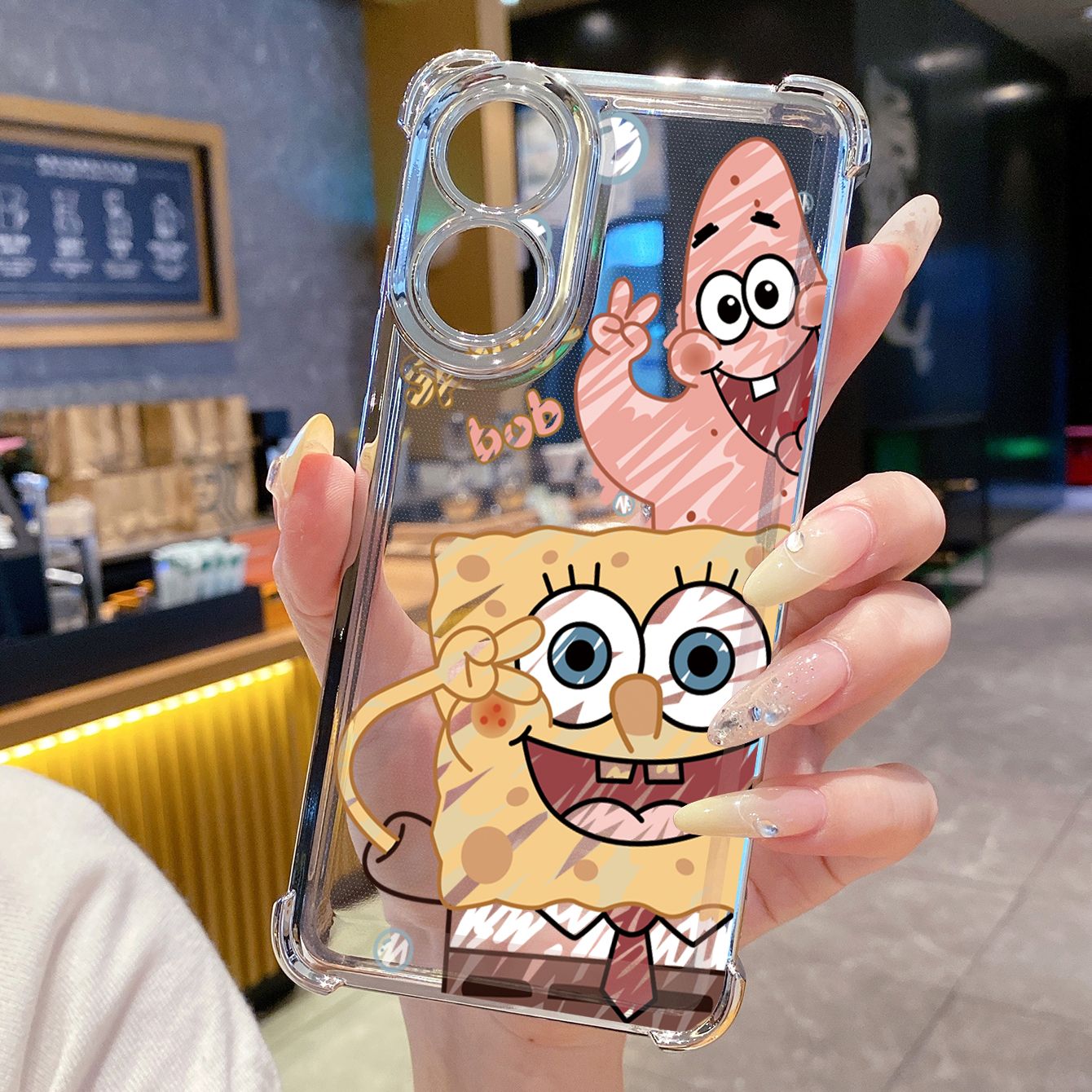 for OPPO A38 A5 Pro Realme C63 C51 C75 VIVO Plating Phone Case Shockproof Cover SpongeBob Couple