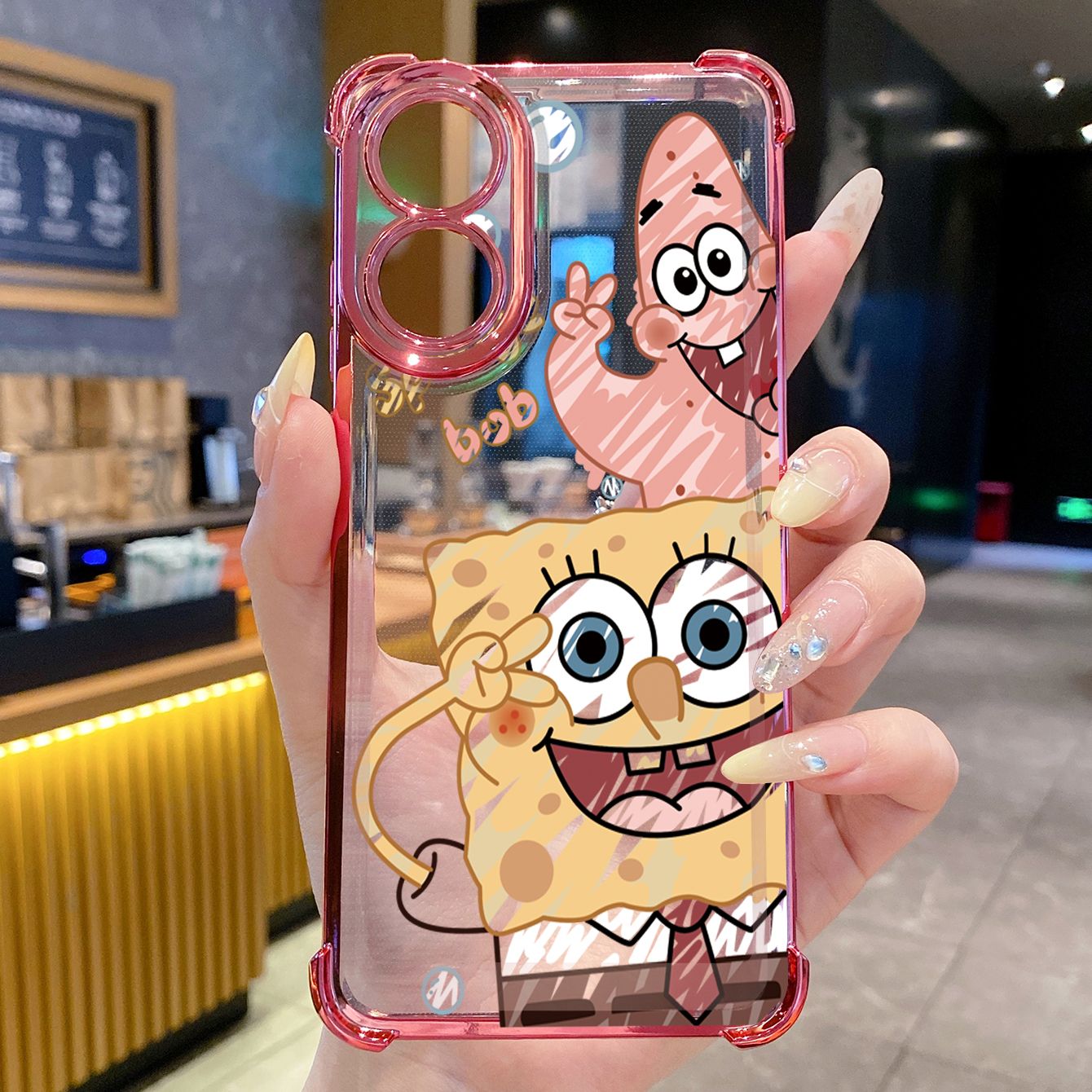 for OPPO A38 A5 Pro Realme C63 C51 C75 VIVO Plating Phone Case Shockproof Cover SpongeBob Couple