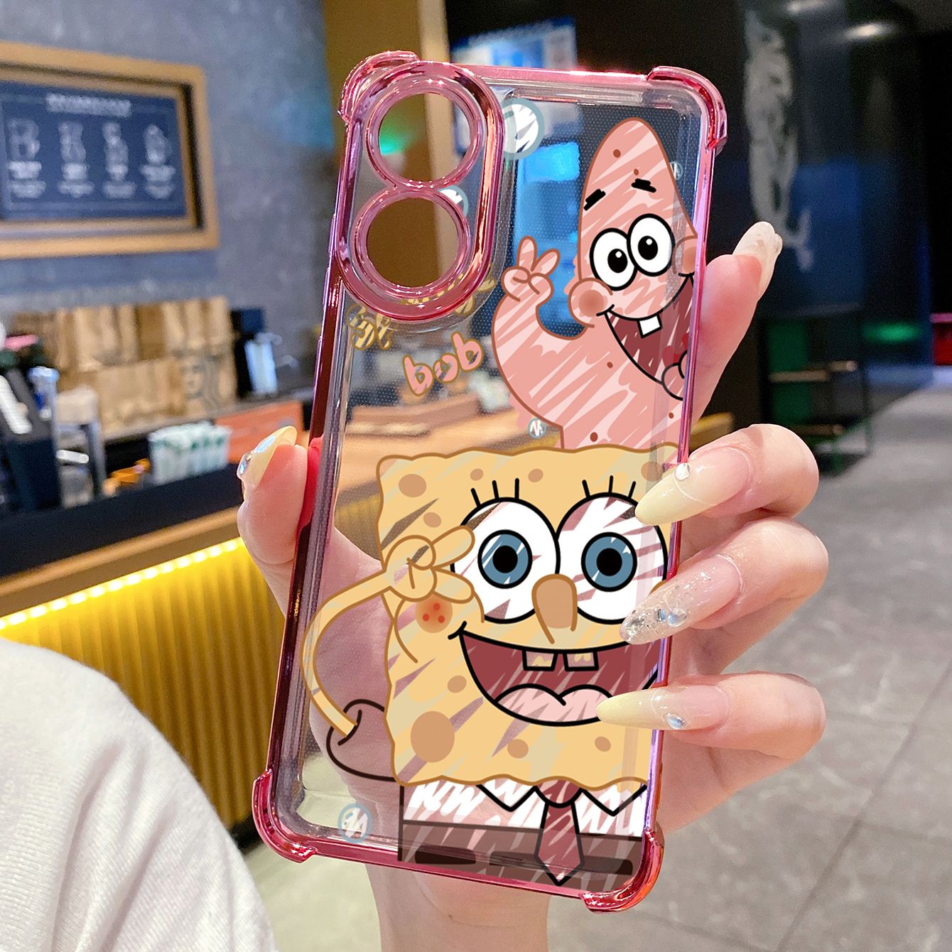 for OPPO A38 A5 Pro Realme C63 C51 C75 VIVO Plating Phone Case Shockproof Cover SpongeBob Couple
