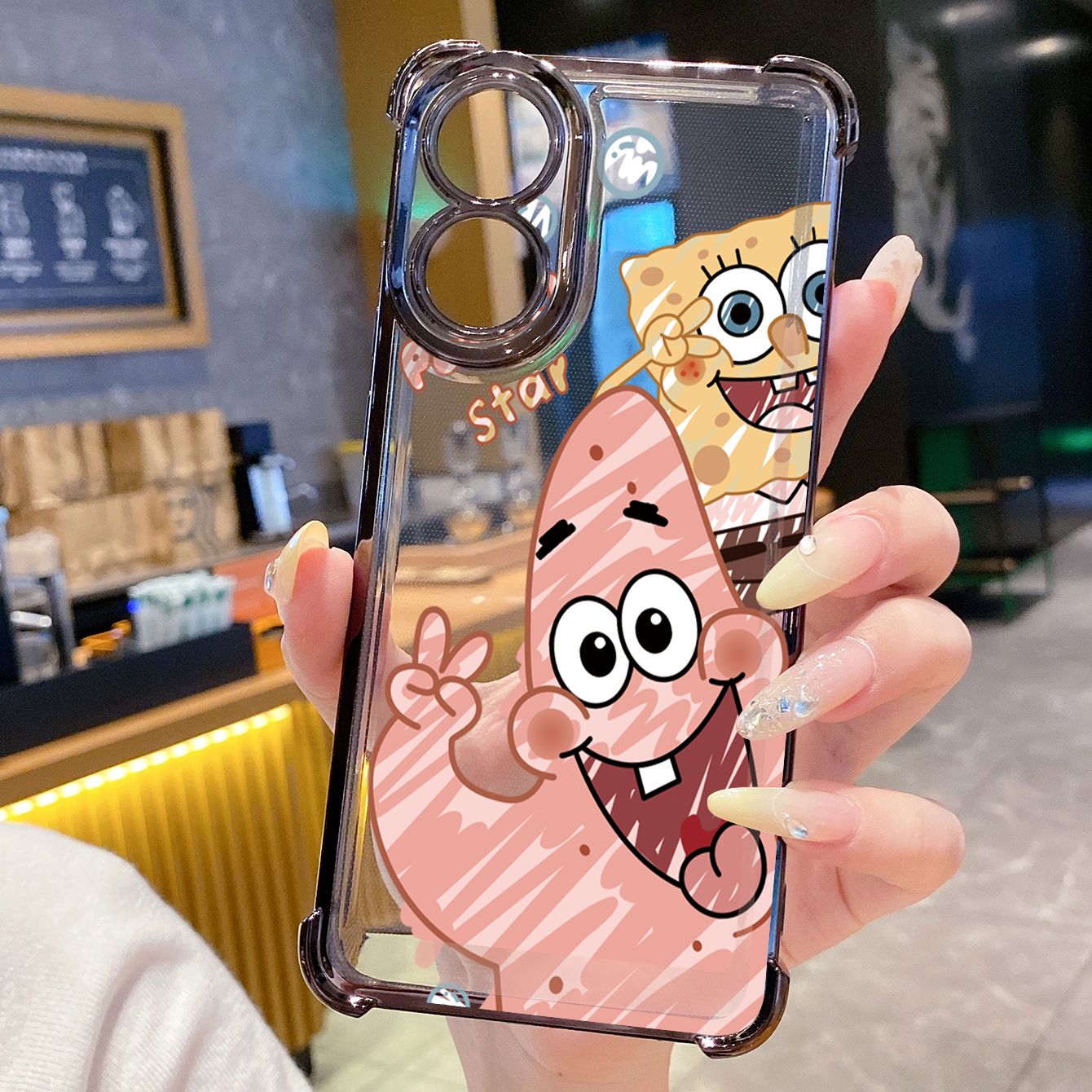 for OPPO A38 A5 Pro Realme C63 C51 C75 VIVO Plating Phone Case Shockproof Cover SpongeBob Couple