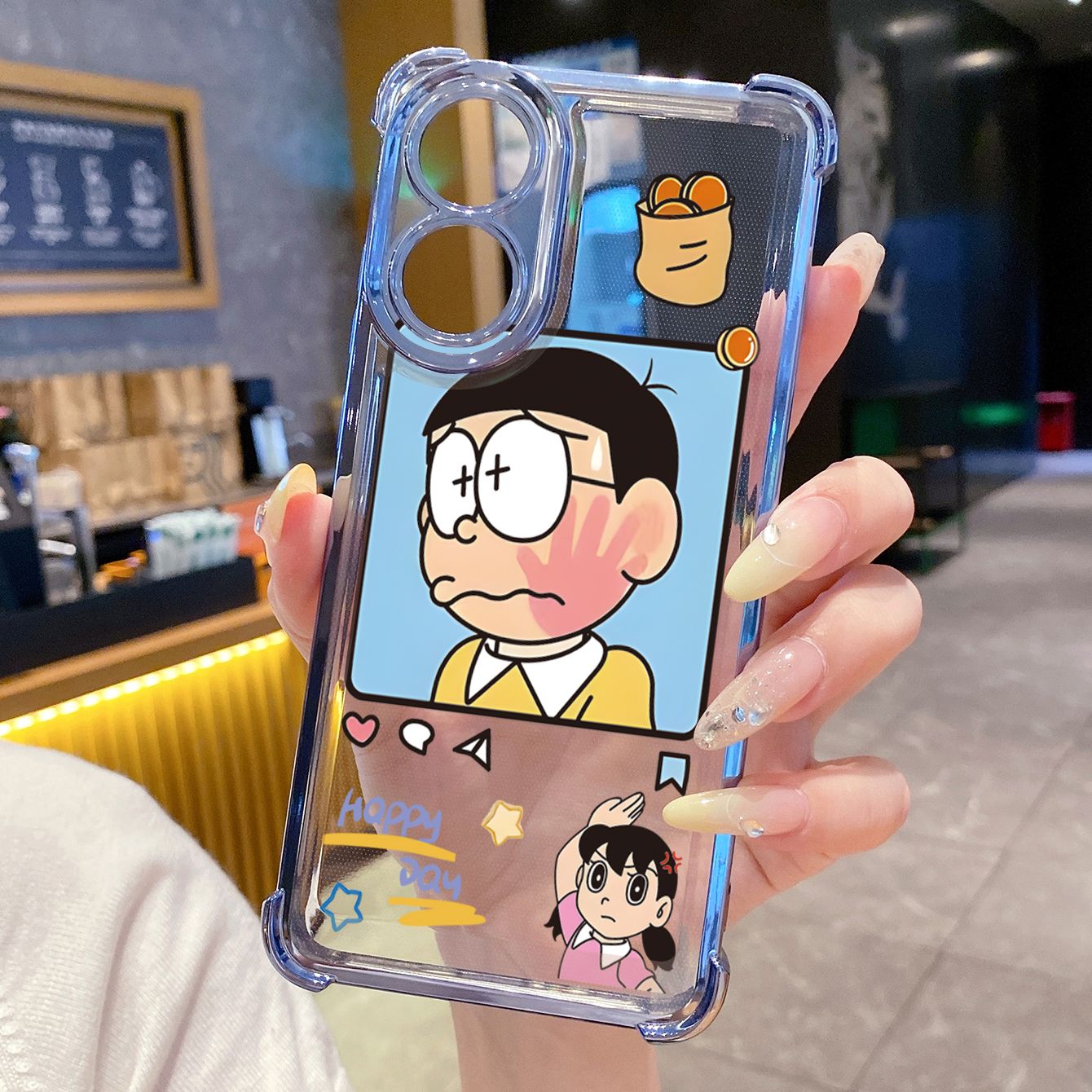 for OPPO A38 A5 Pro Realme C63 C51 C75 VIVO Plating Phone Case Shockproof Cover Nobita Nobi Minamoto Shizuka Couple