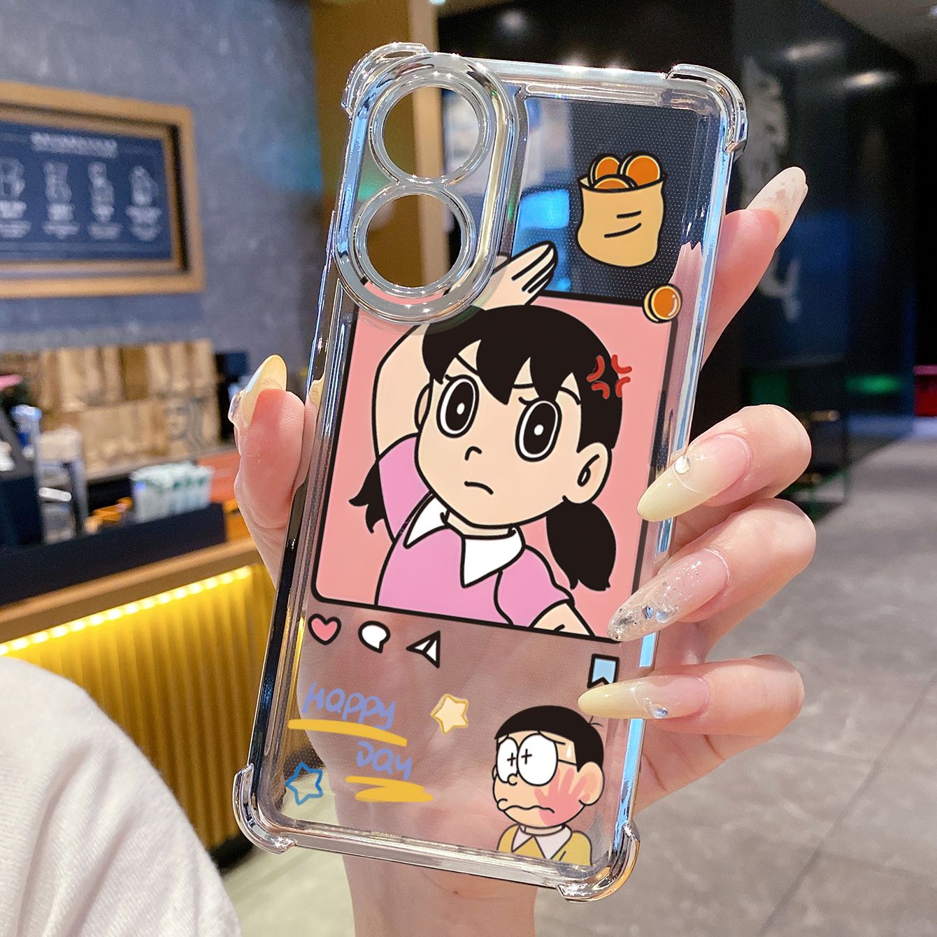 for OPPO A38 A5 Pro Realme C63 C51 C75 VIVO Plating Phone Case Shockproof Cover Nobita Nobi Minamoto Shizuka Couple