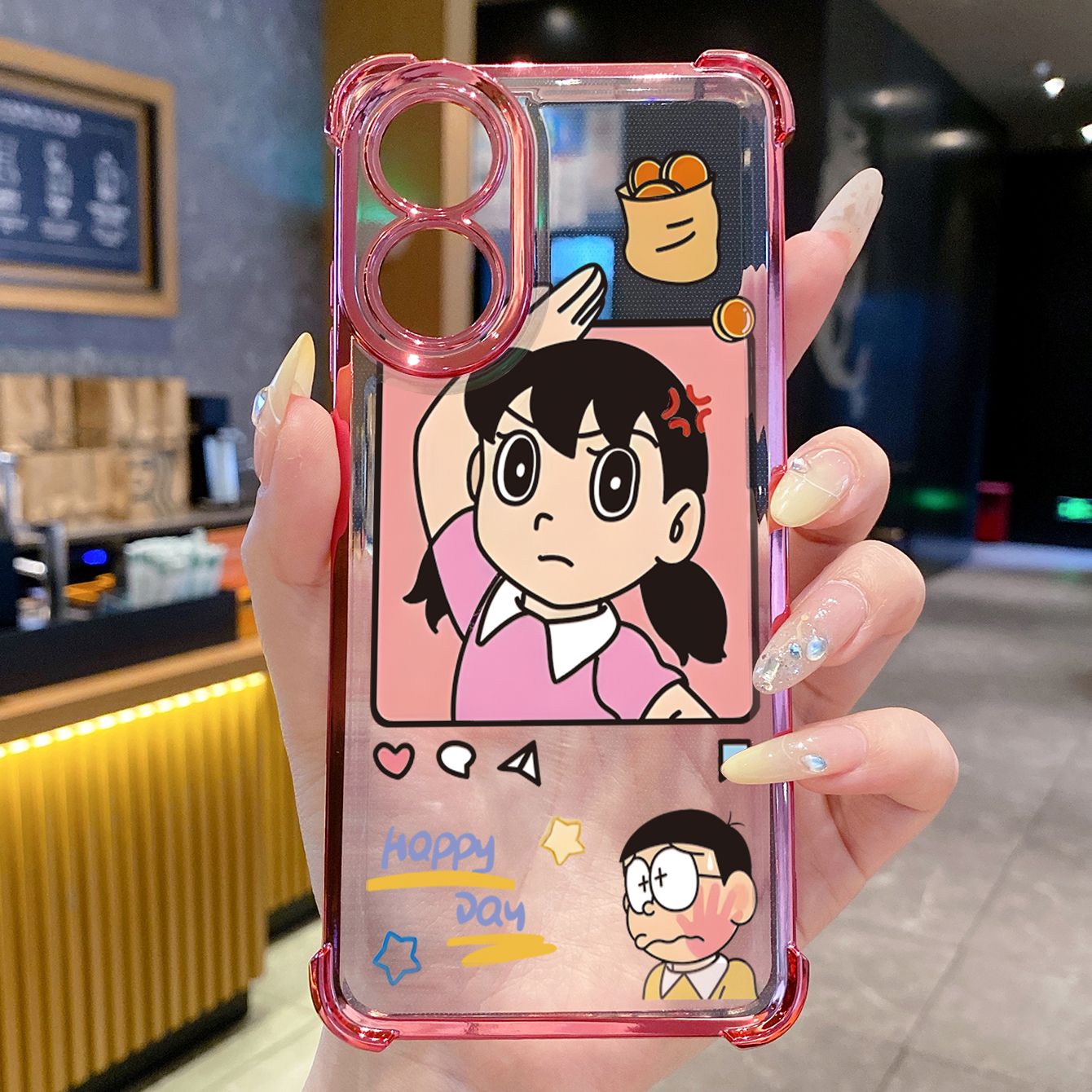 for OPPO A38 A5 Pro Realme C63 C51 C75 VIVO Plating Phone Case Shockproof Cover Nobita Nobi Minamoto Shizuka Couple