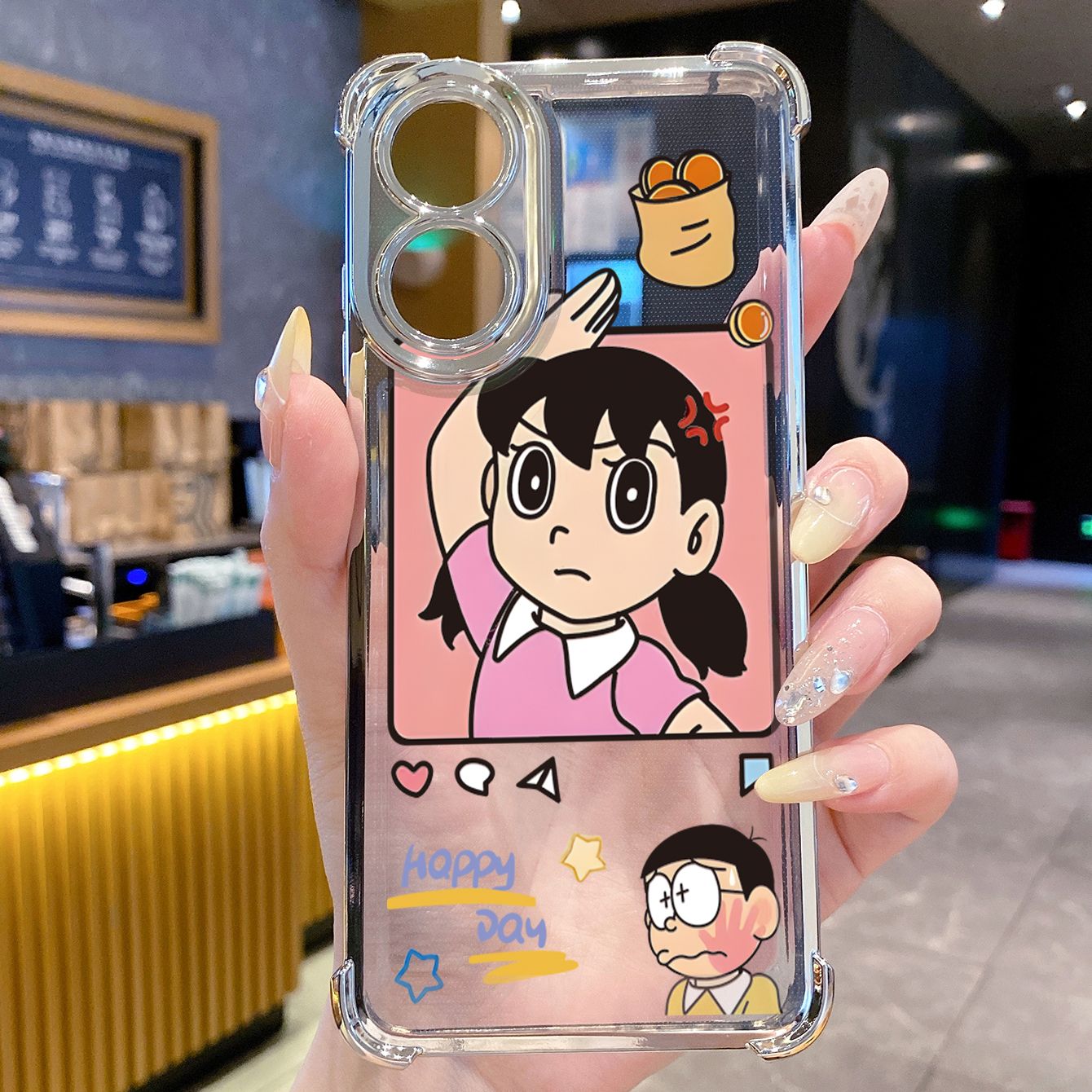 for OPPO A38 A5 Pro Realme C63 C51 C75 VIVO Plating Phone Case Shockproof Cover Nobita Nobi Minamoto Shizuka Couple