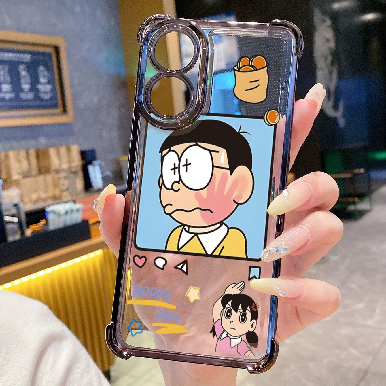 for OPPO A38 A5 Pro Realme C63 C51 C75 VIVO Plating Phone Case Shockproof Cover Nobita Nobi Minamoto Shizuka Couple