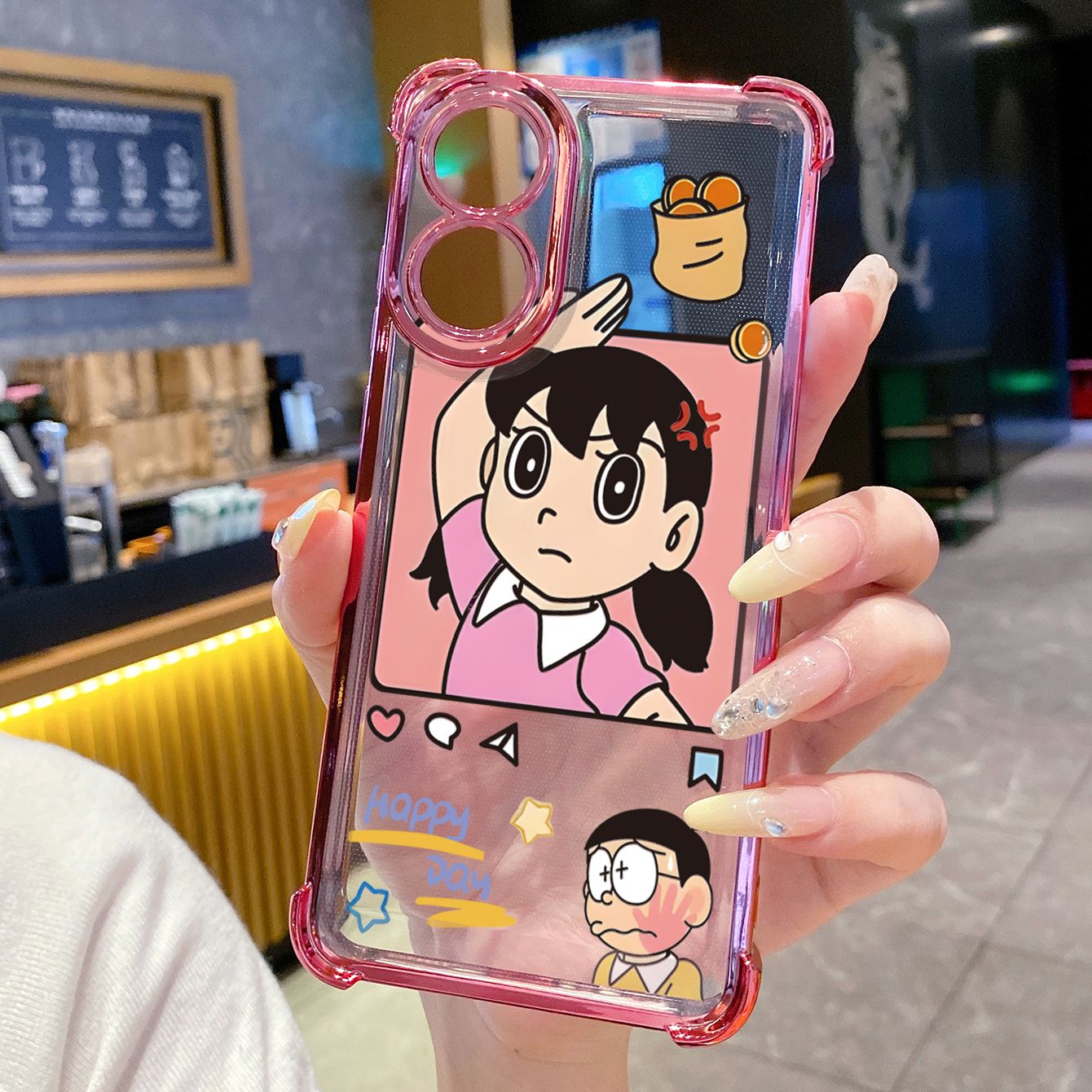 for OPPO A38 A5 Pro Realme C63 C51 C75 VIVO Plating Phone Case Shockproof Cover Nobita Nobi Minamoto Shizuka Couple
